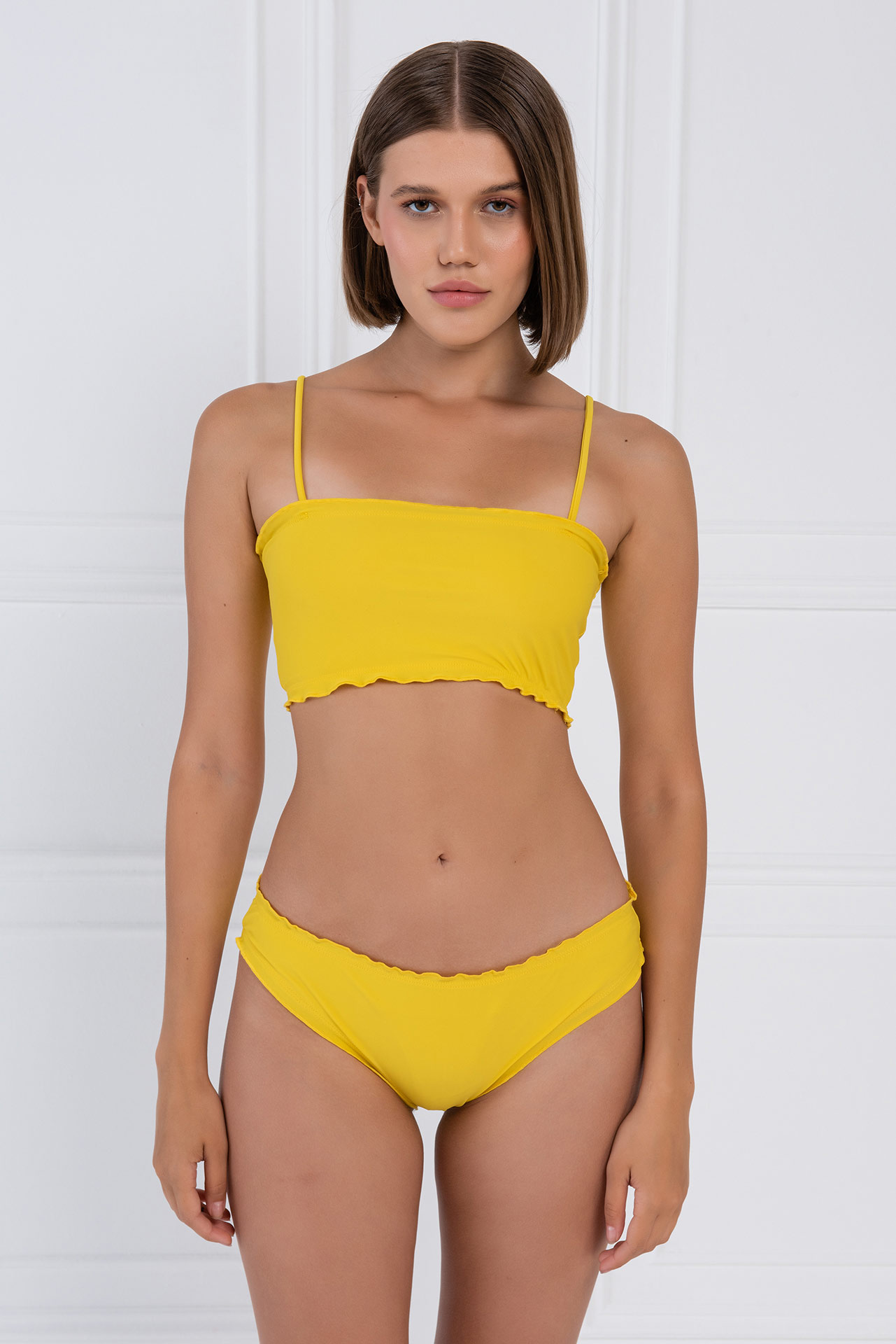 Wholesale Dark Yellow Lettuce-Hem Bikini Set
