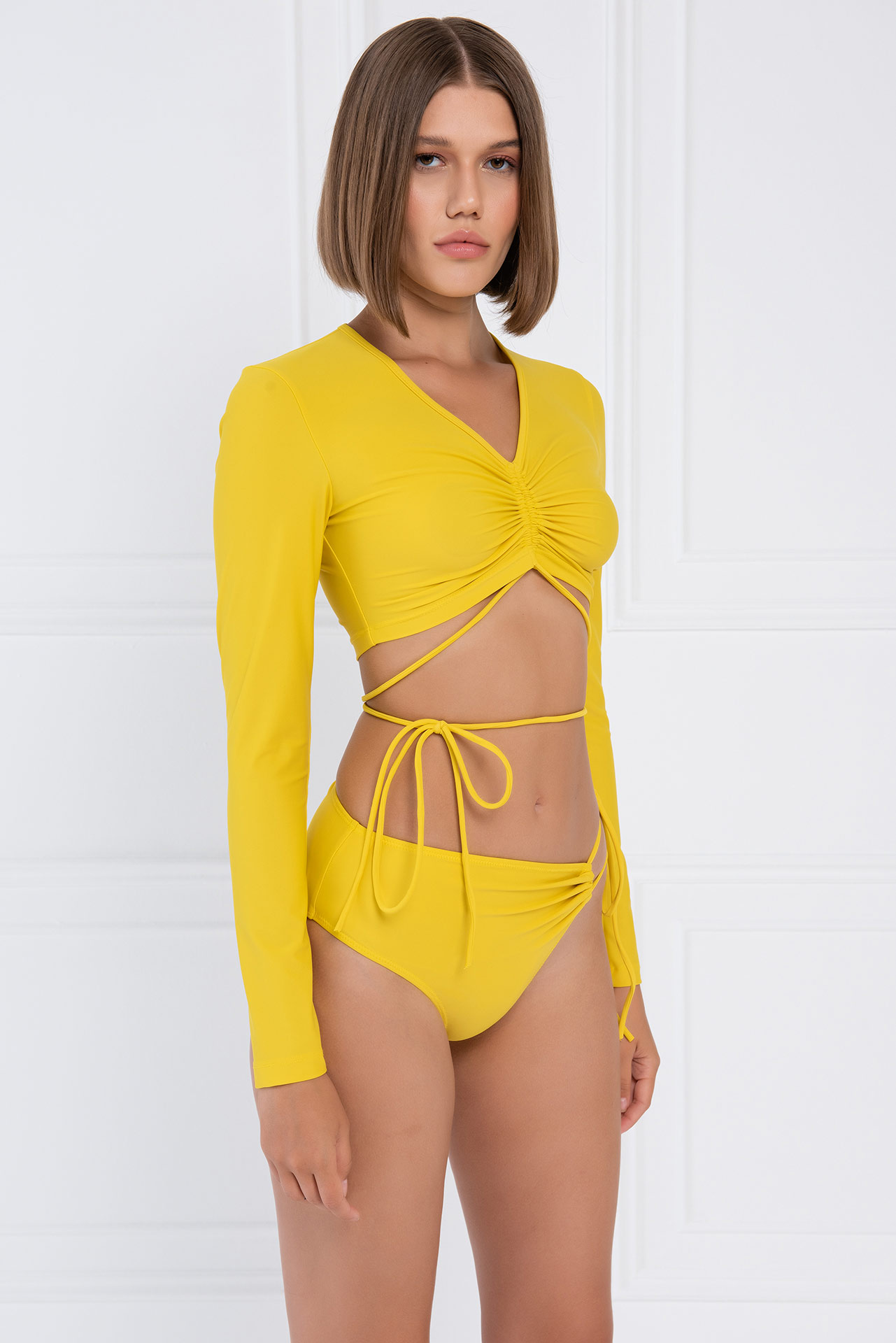 оптовая Yellow Strappy Shirred Bikini Set