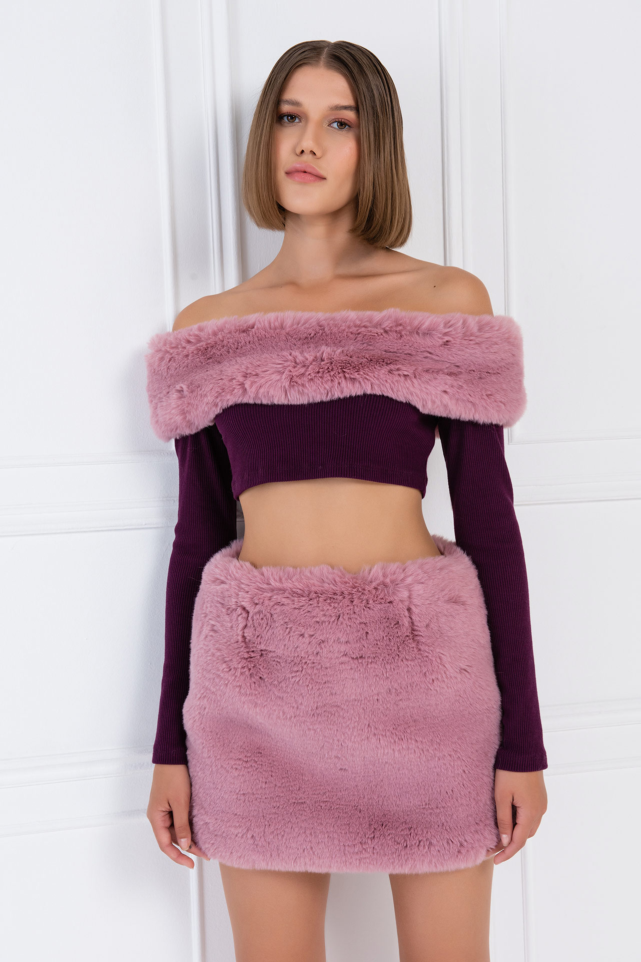 Murdum & Rose Fur-Trim Off-the-Shoulder Top