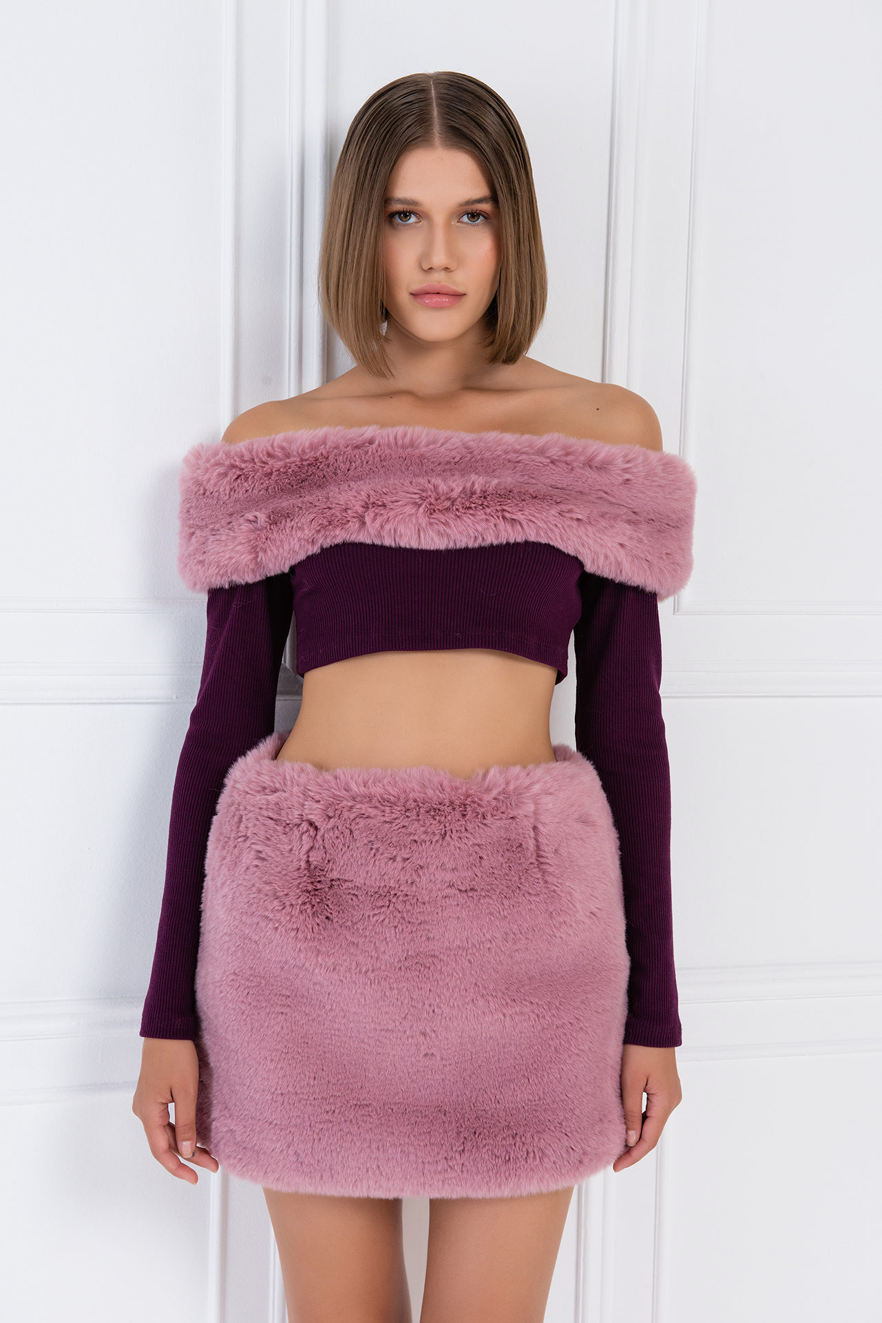 Murdum & Rose Fur-Trim Off-the-Shoulder Top