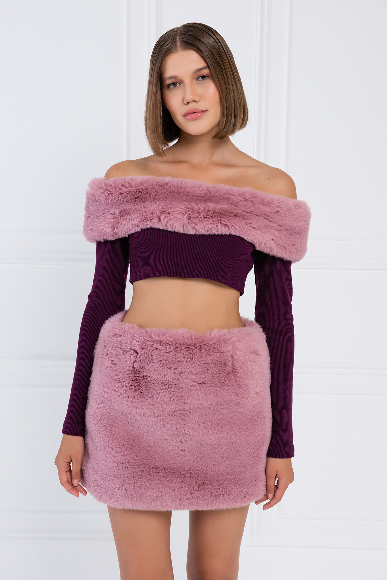 Murdum & Rose Fur-Trim Off-the-Shoulder Top