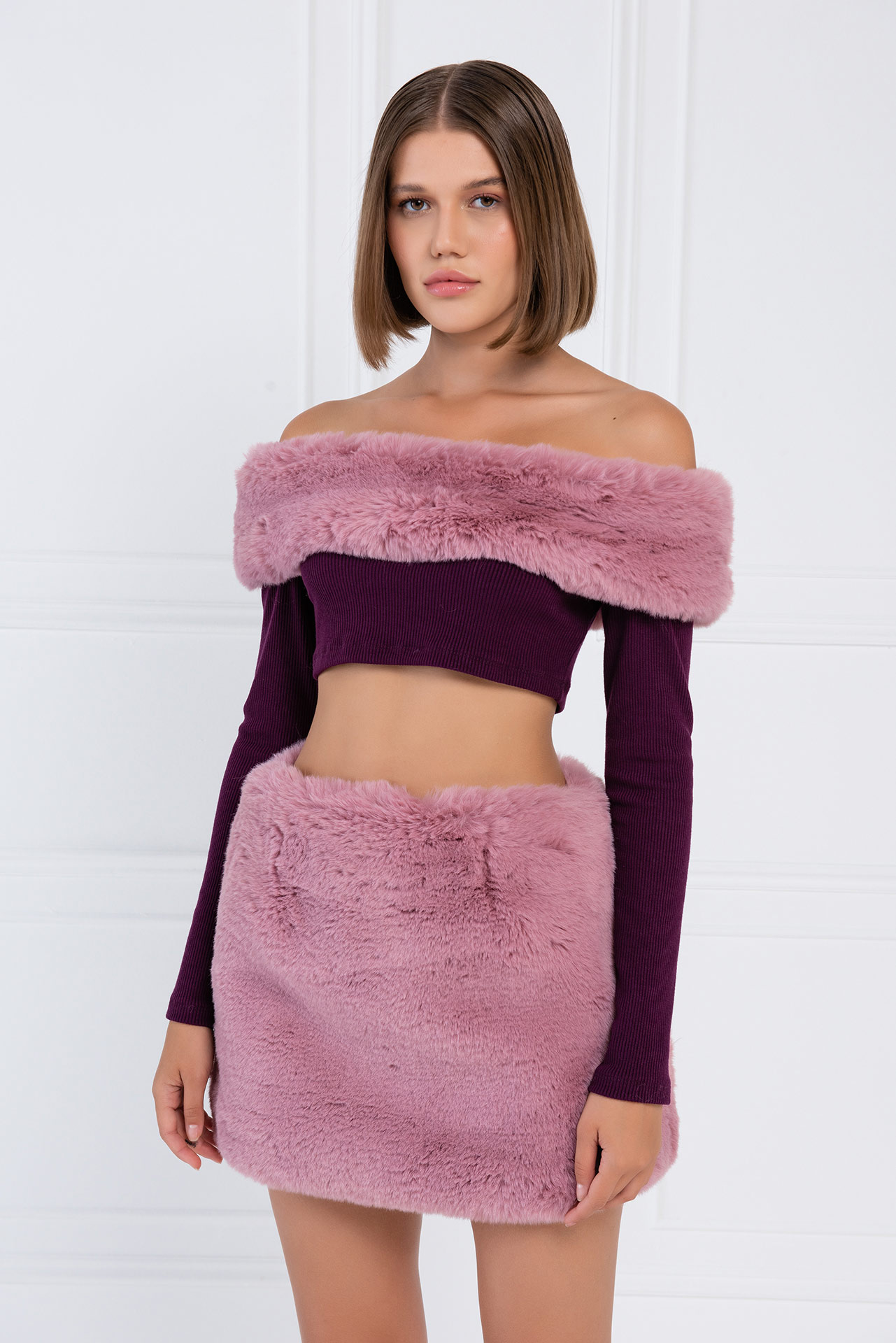 Murdum & Rose Fur-Trim Off-the-Shoulder Top