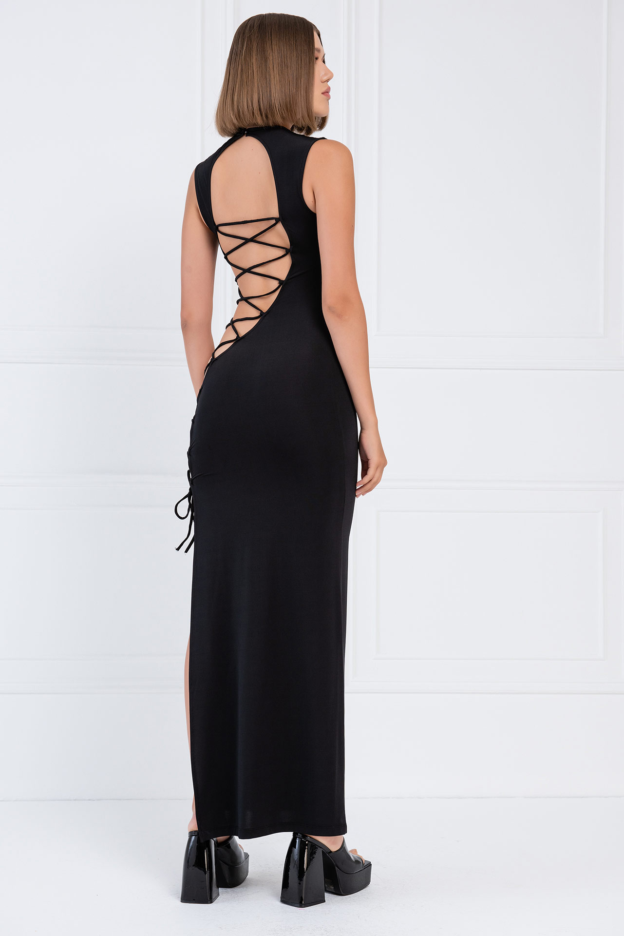 Wholesale Black Crisscross-Back Cut Out Dress