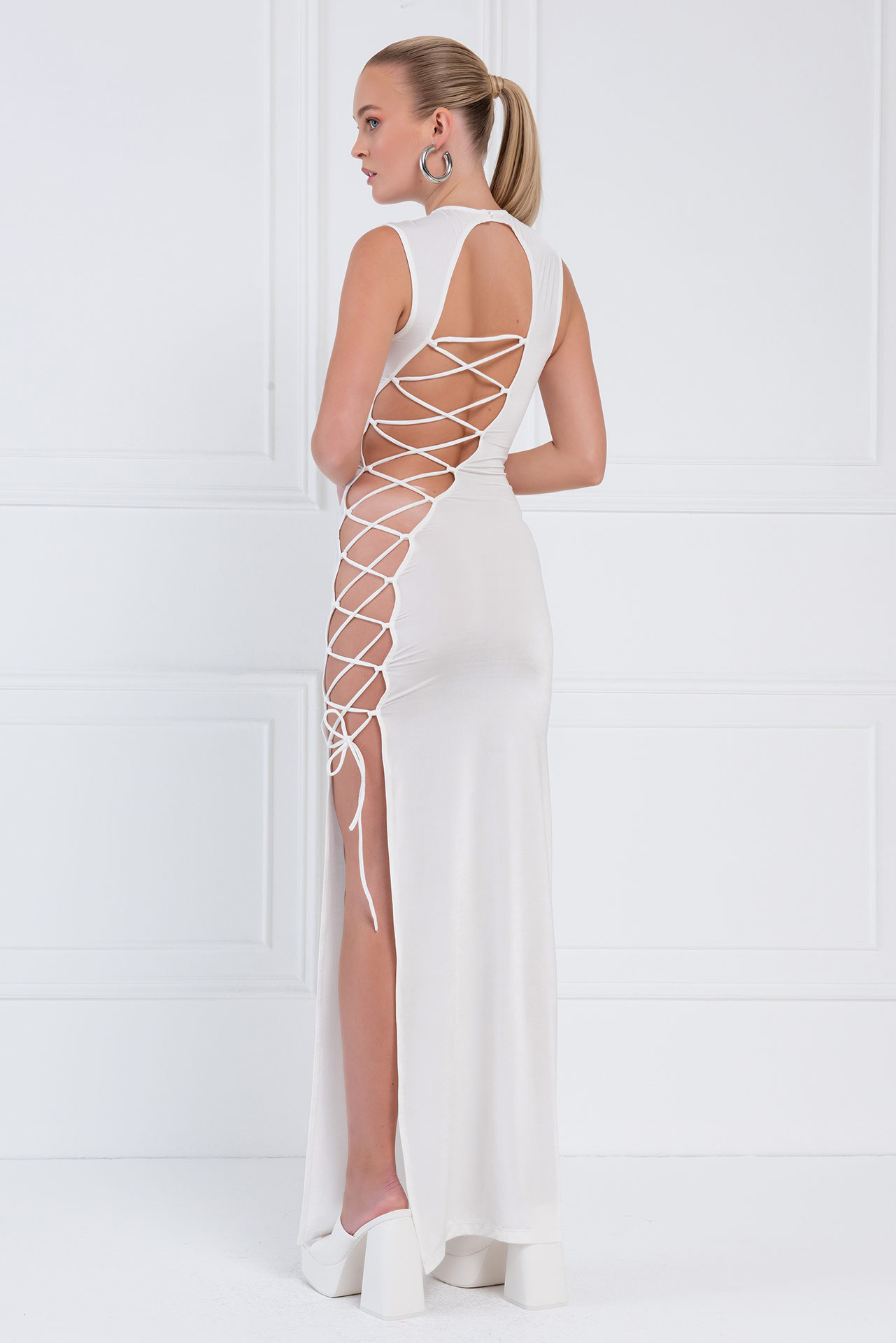 Wholesale Offwhite Crisscross-Back Cut Out Dress