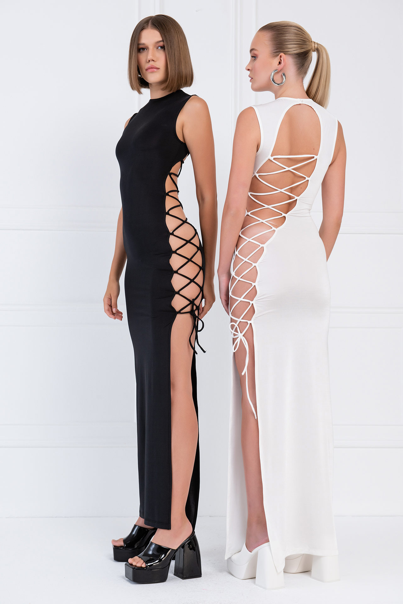 Wholesale Offwhite Crisscross-Back Cut Out Dress