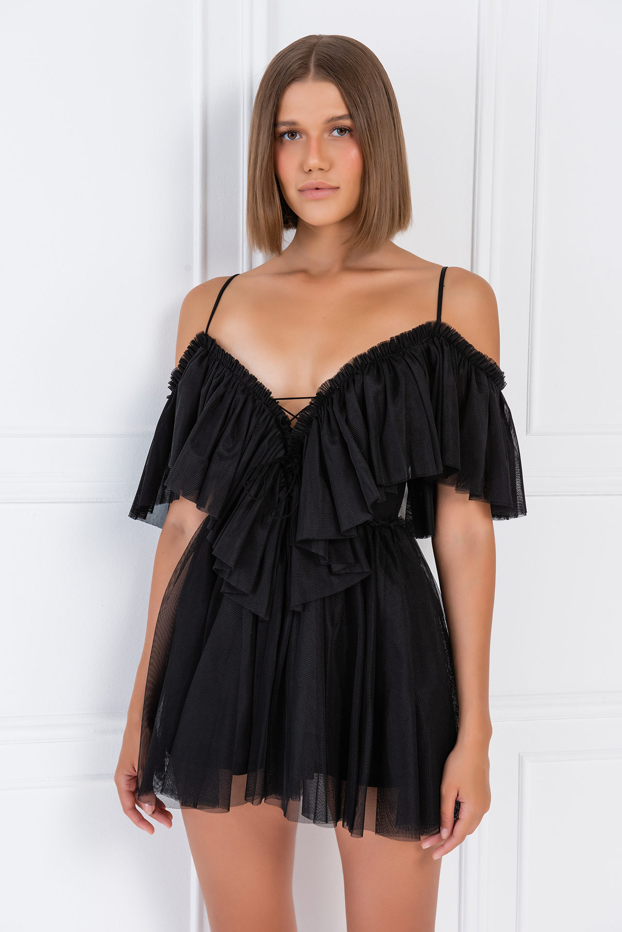 Black Off-the-Shoulder Cami Tulle Dress