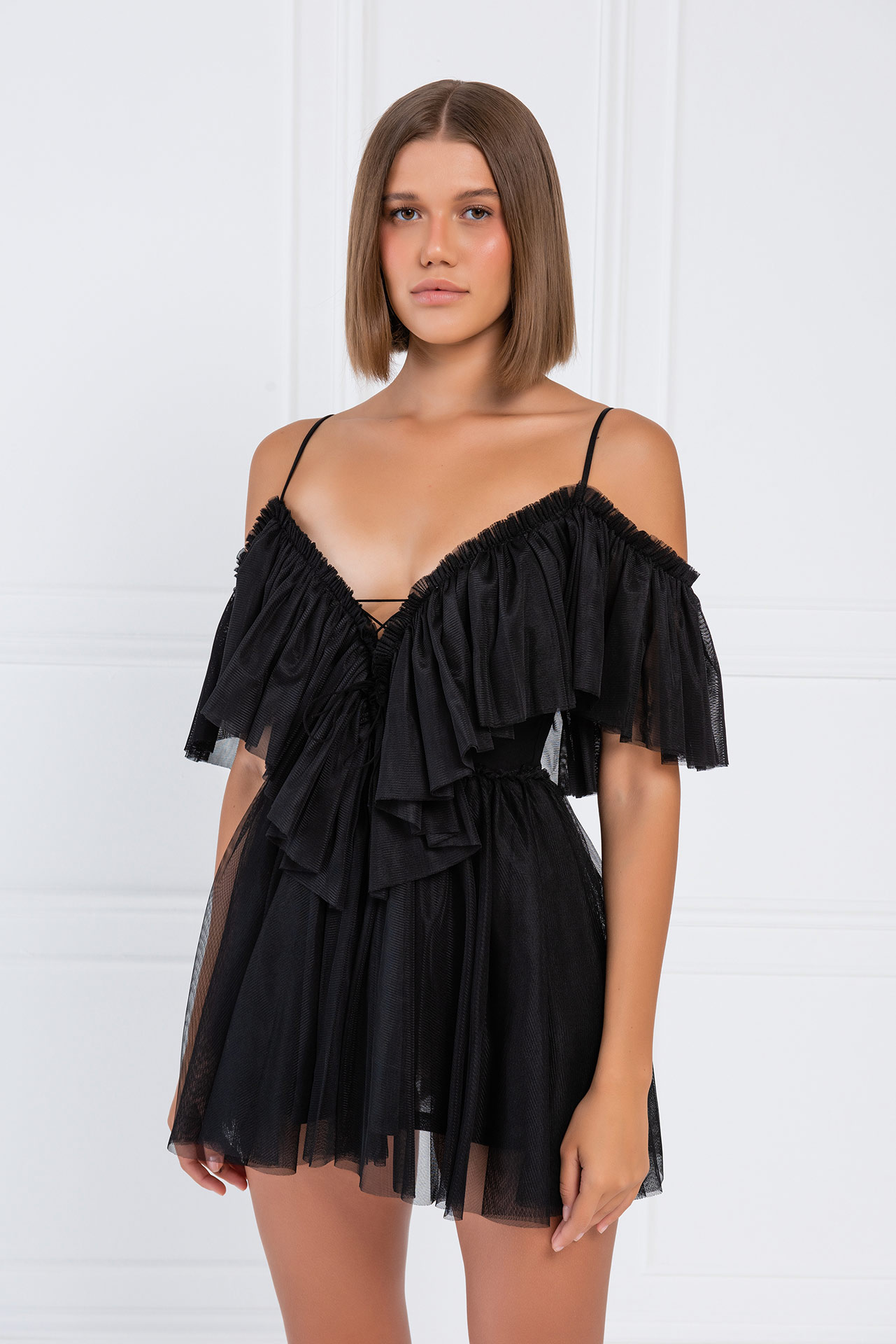 оптовая черный Off-the-Shoulder Cami Tulle Dress