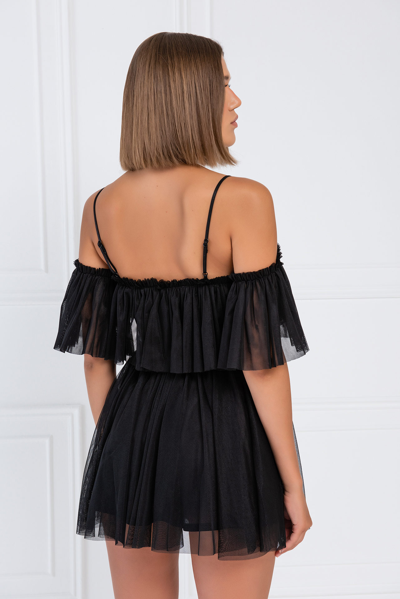 Wholesale Black Off-the-Shoulder Cami Tulle Dress