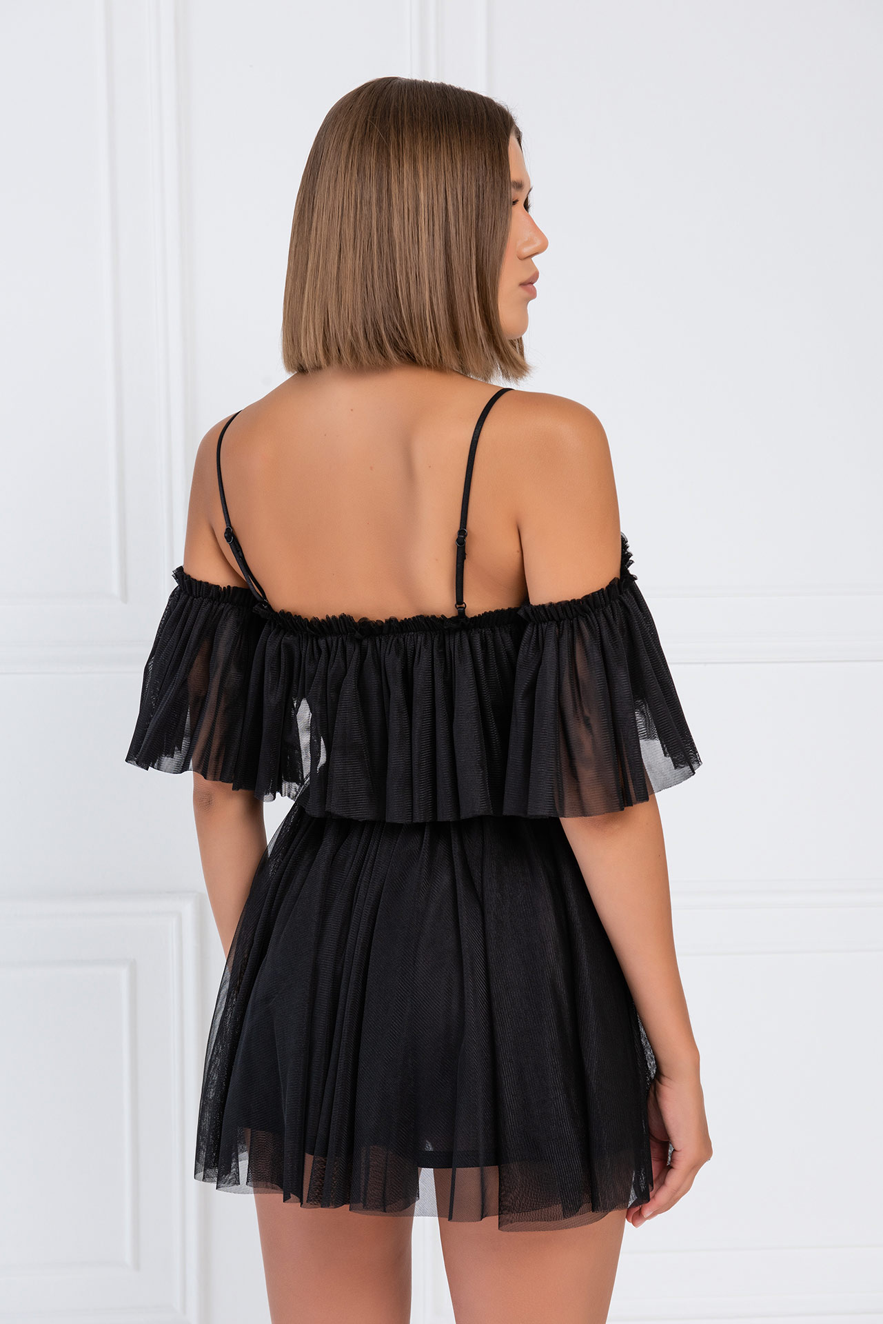 черный Off-the-Shoulder Cami Tulle Dress