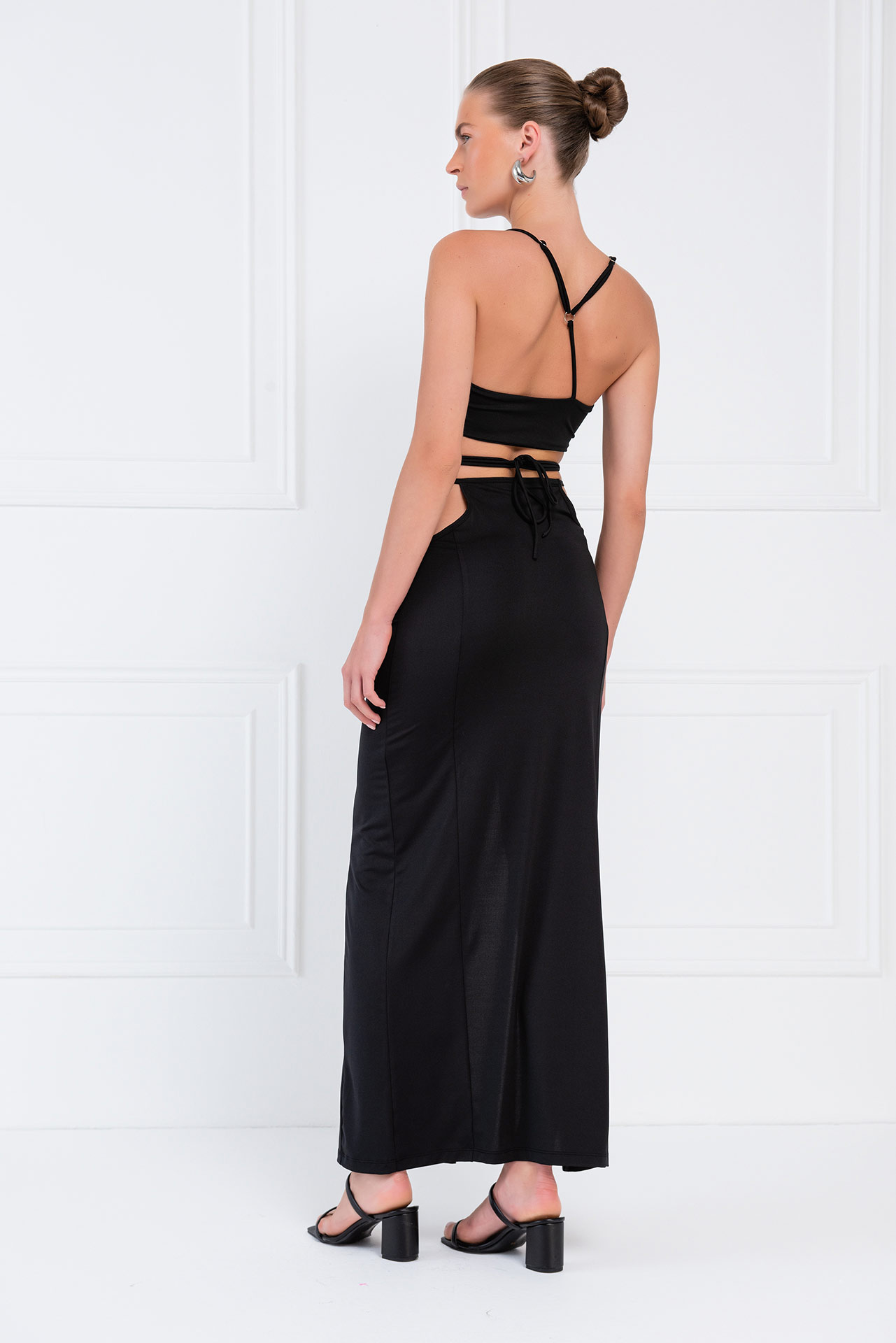 Black Strap-Design Crop Cami & Skirt Set