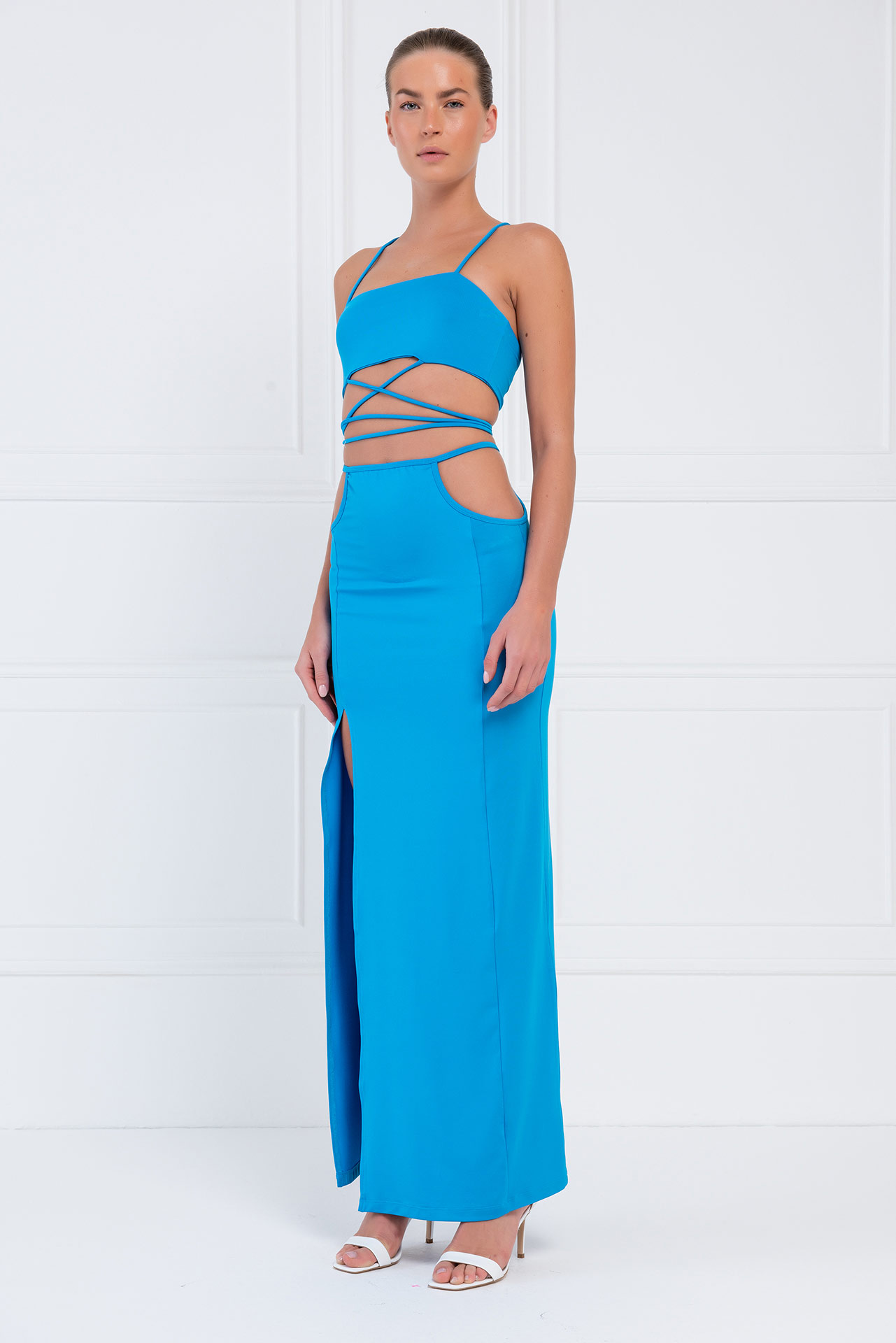 Aqua Strap-Design Crop Cami & Skirt Set