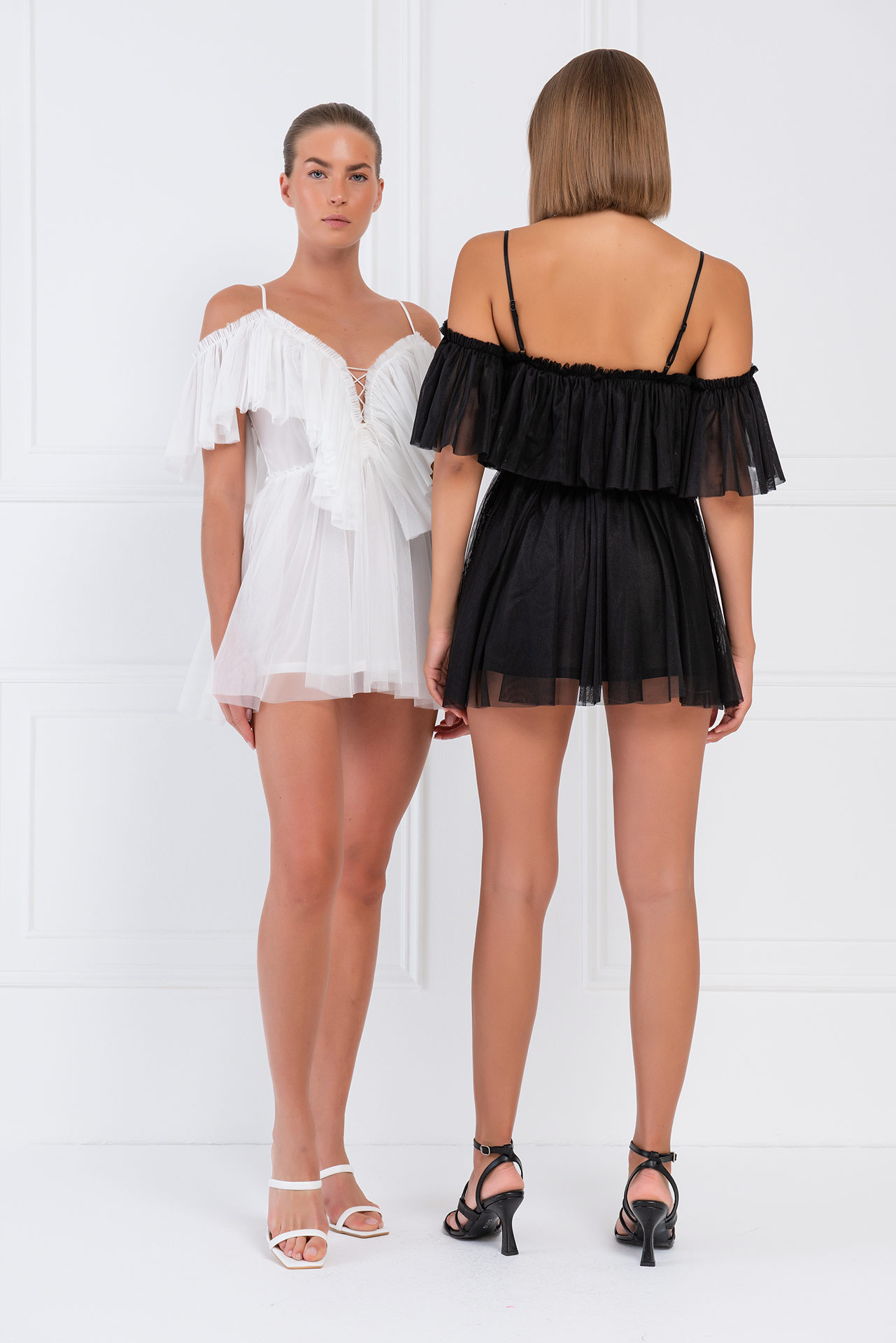 Wholesale Offwhite Off-the-Shoulder Cami Tulle Dress