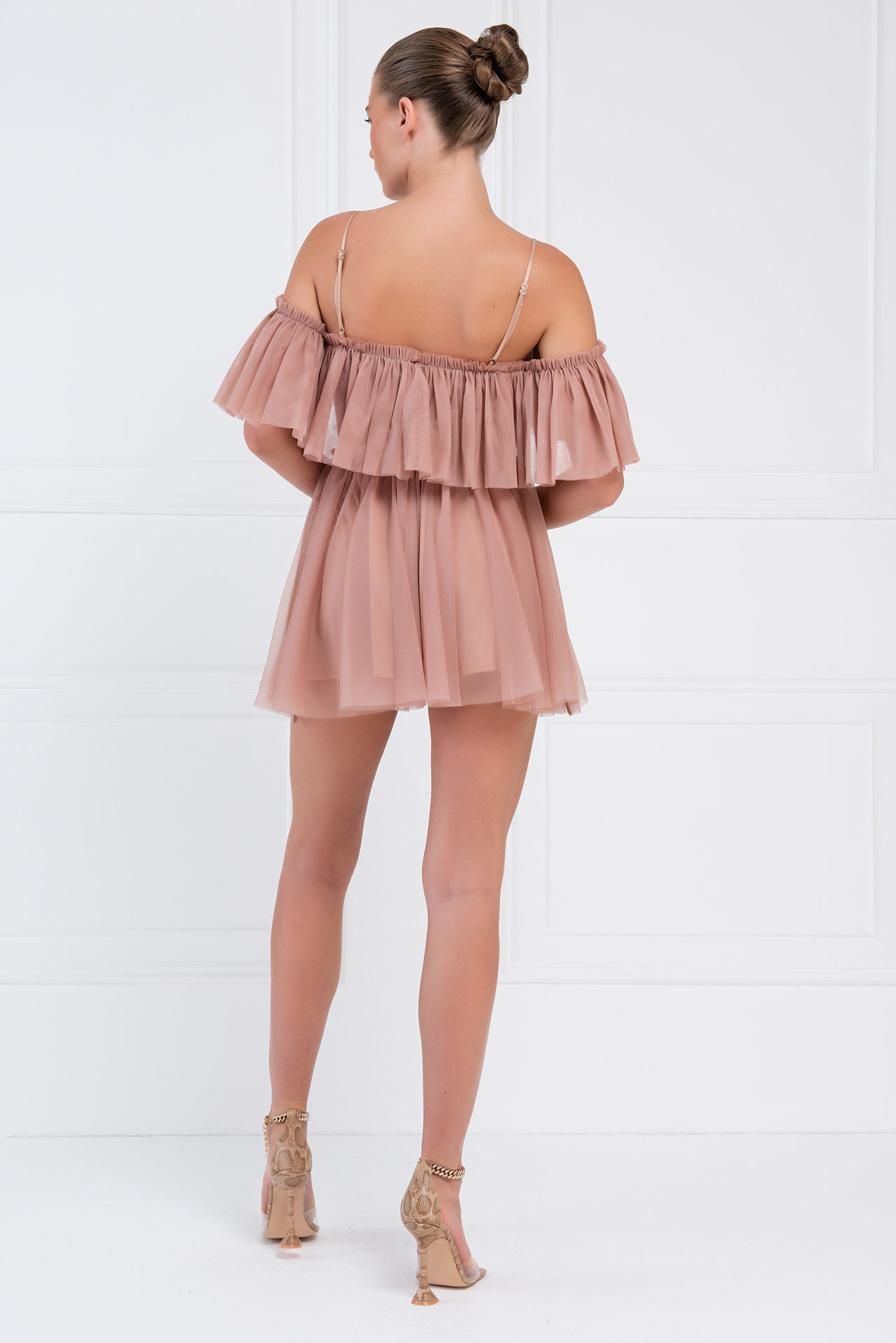 Caramel Off-the-Shoulder Cami Tulle Dress
