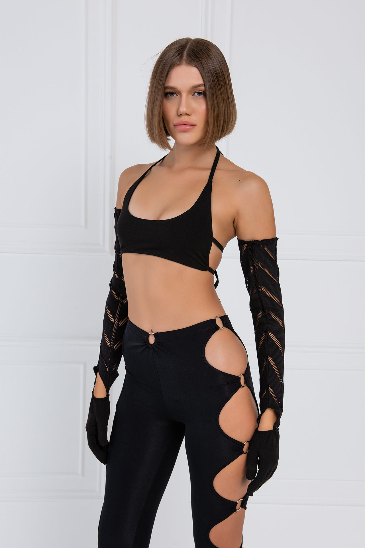 Black Crop Cami with Detached Gloves