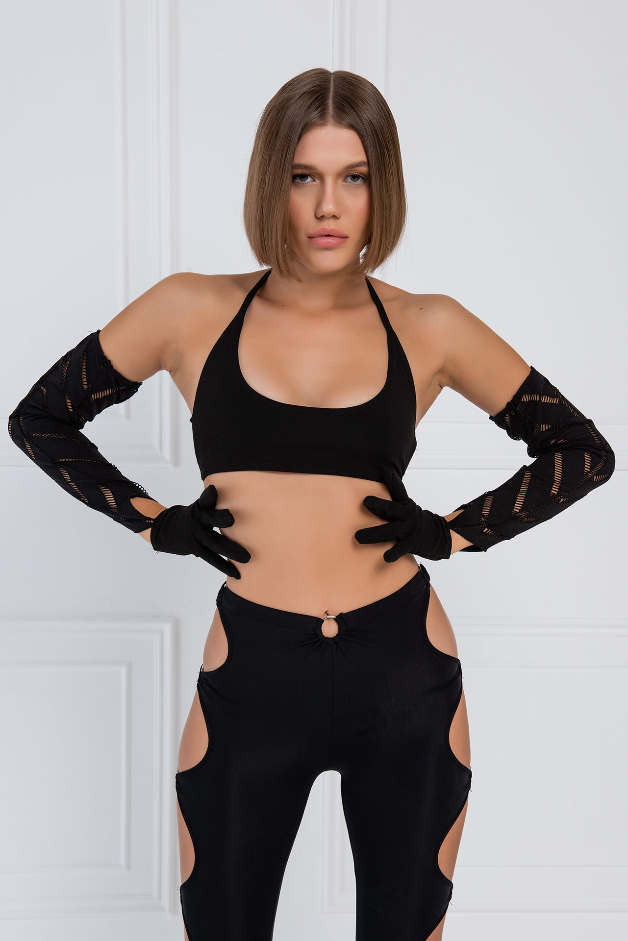 Black Crop Cami with Detached Gloves