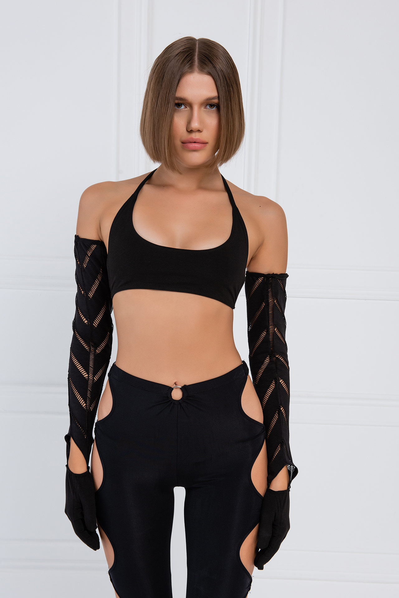 Black Crop Cami with Detached Gloves