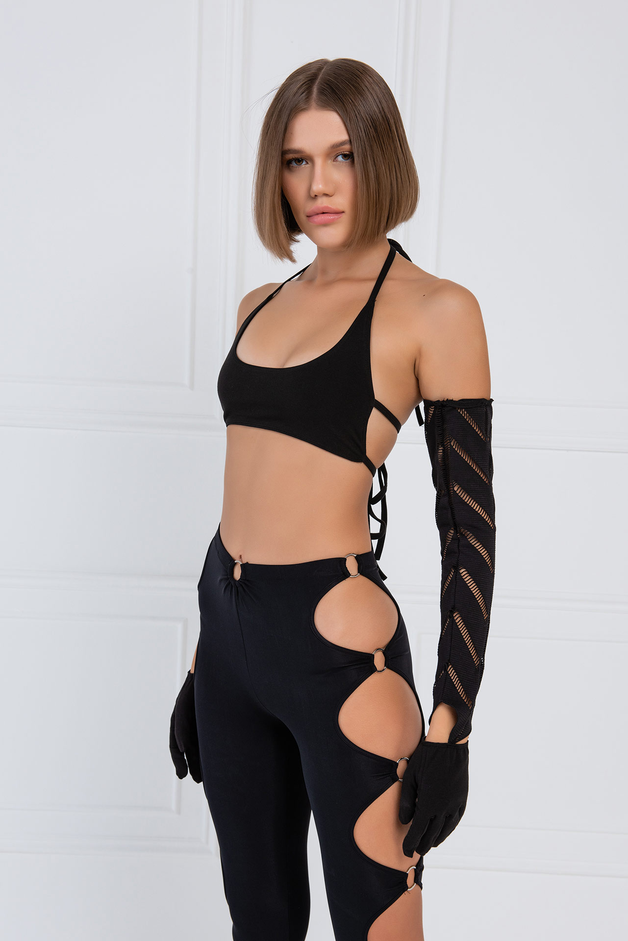 Black Crop Cami with Detached Gloves