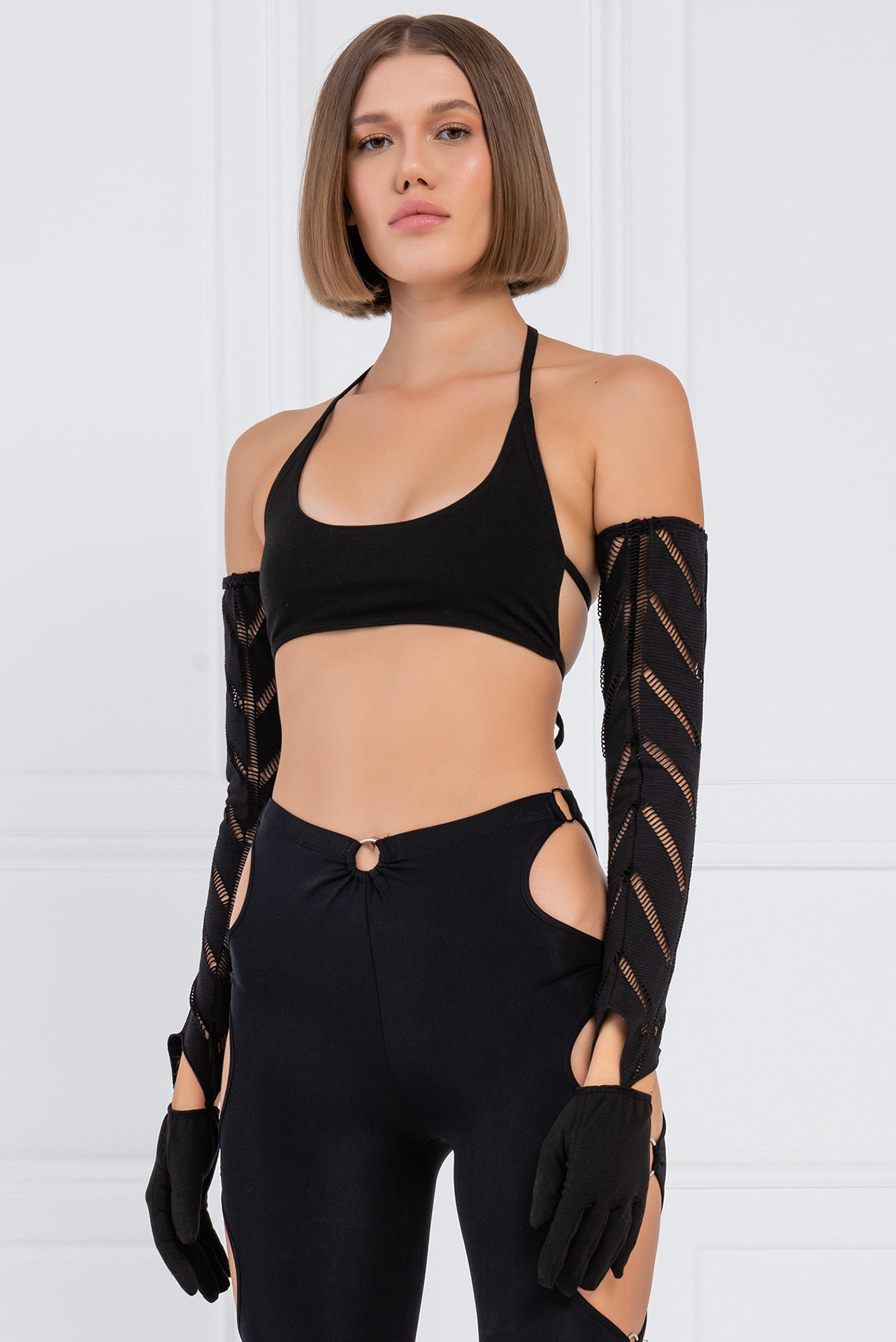 Black Crop Cami with Detached Gloves