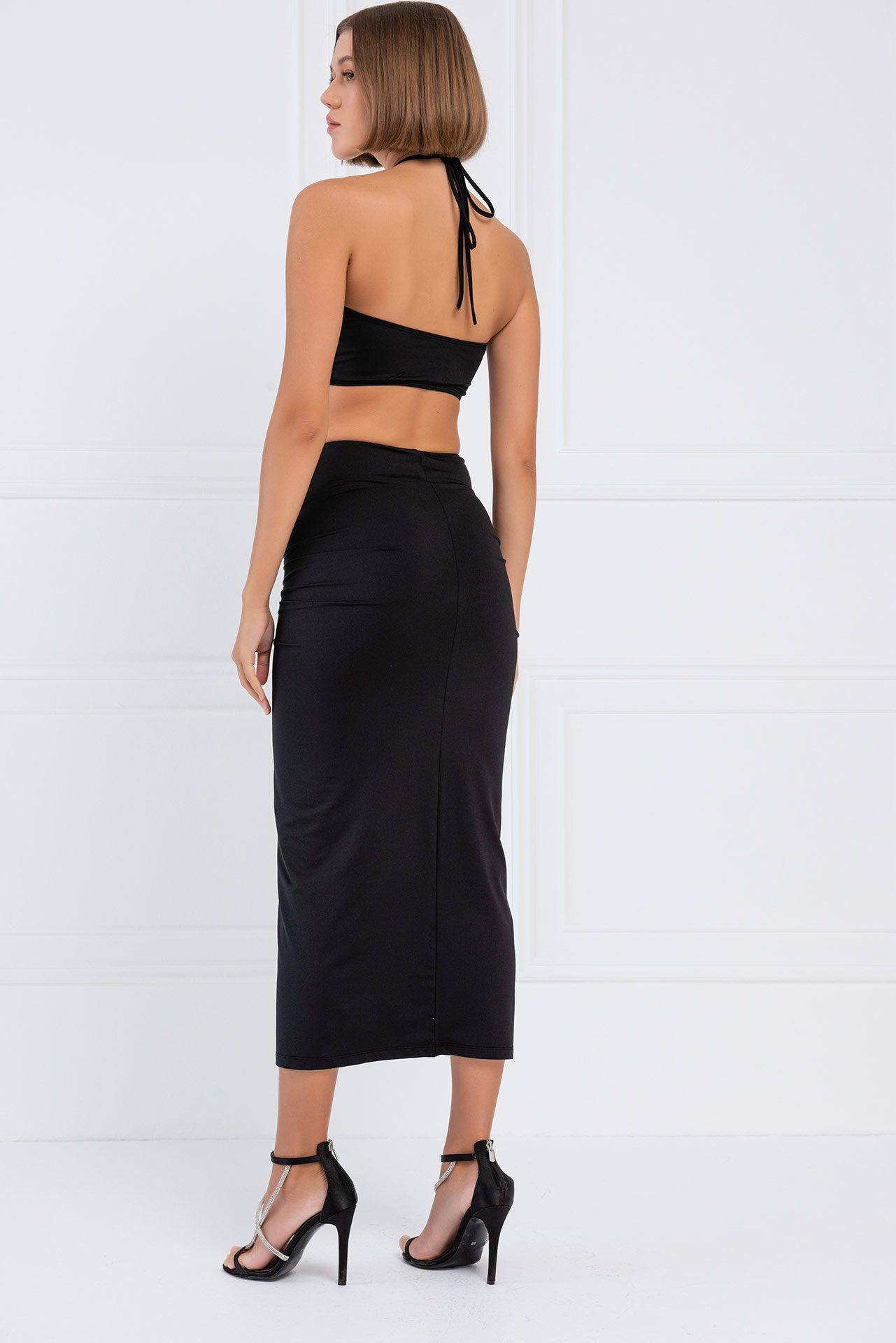 Wholesale Black Ruched Bandeau & Maxi Skirt Set
