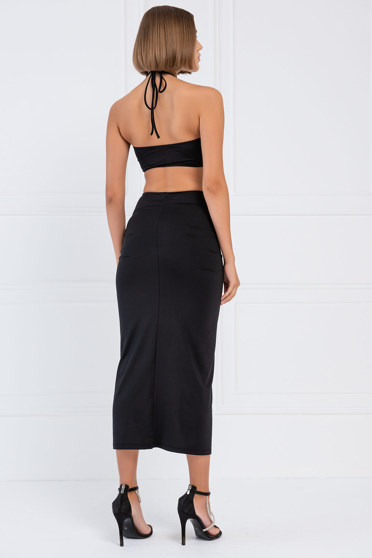 Black Ruched Bandeau & Maxi Skirt Set