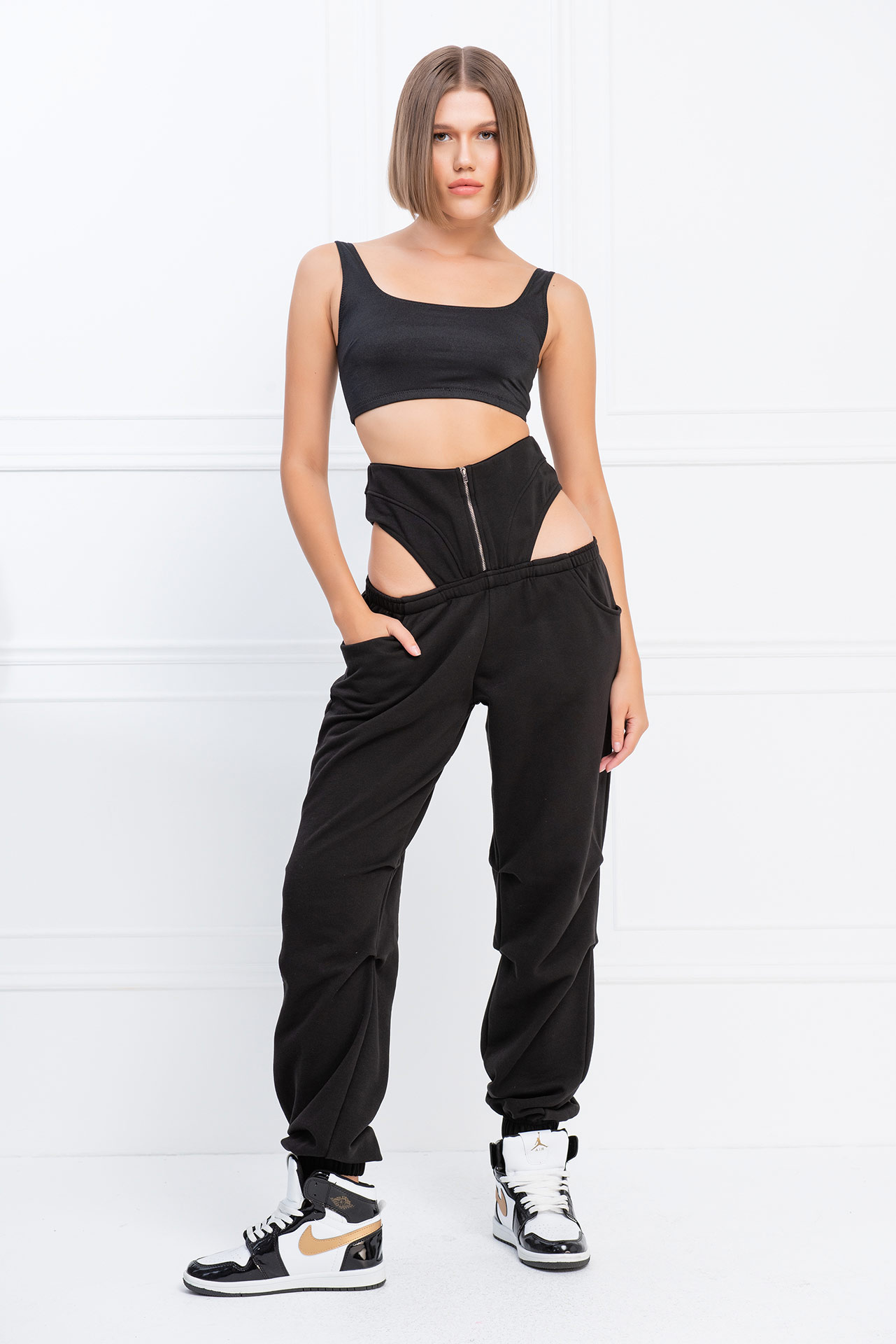 Black Cut Out Side Joggers