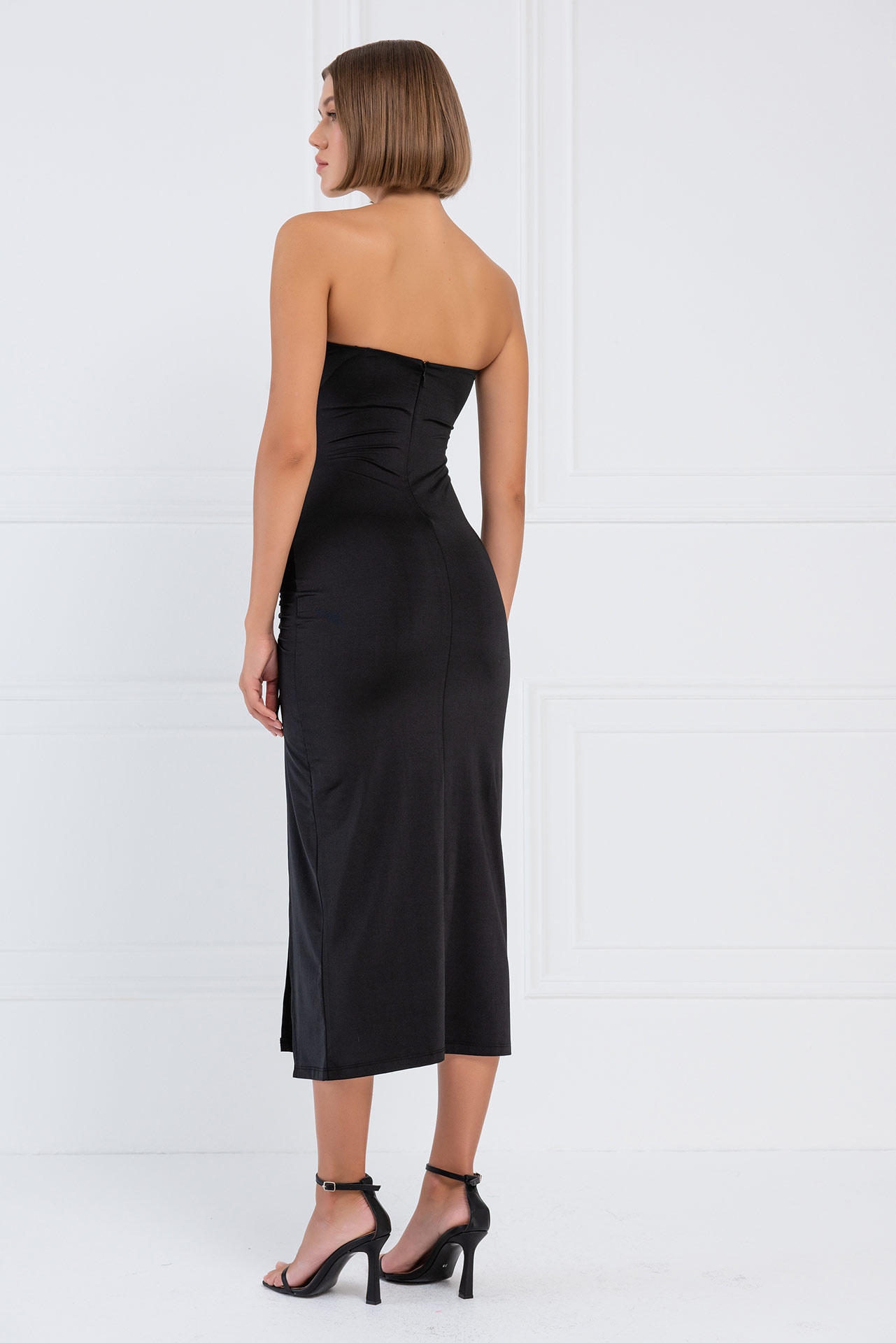 Black O-Ring Ruched Tube Dress