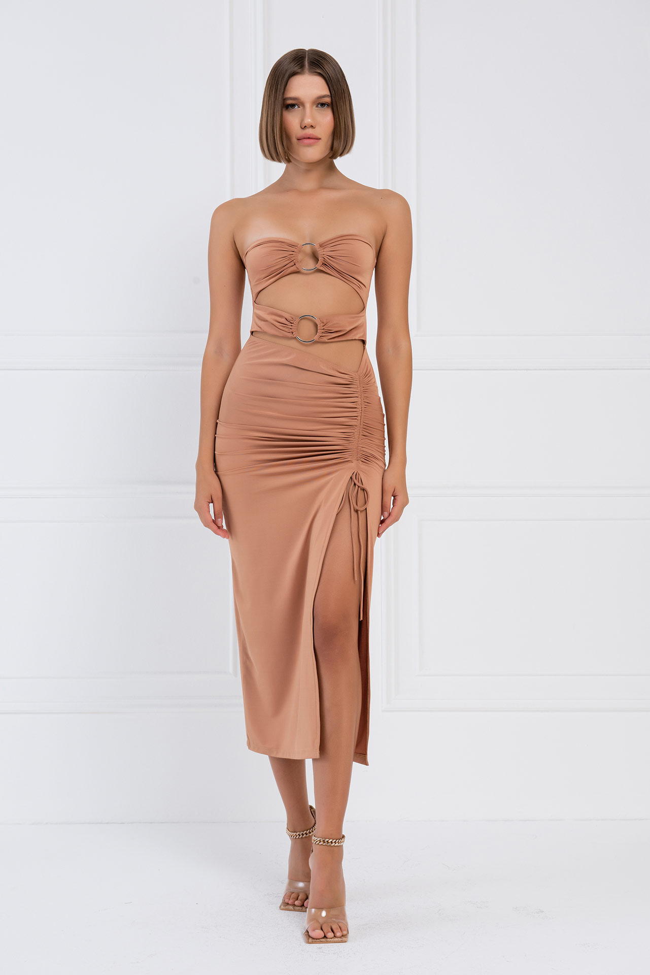 Mocha O-Ring Ruched Tube Dress