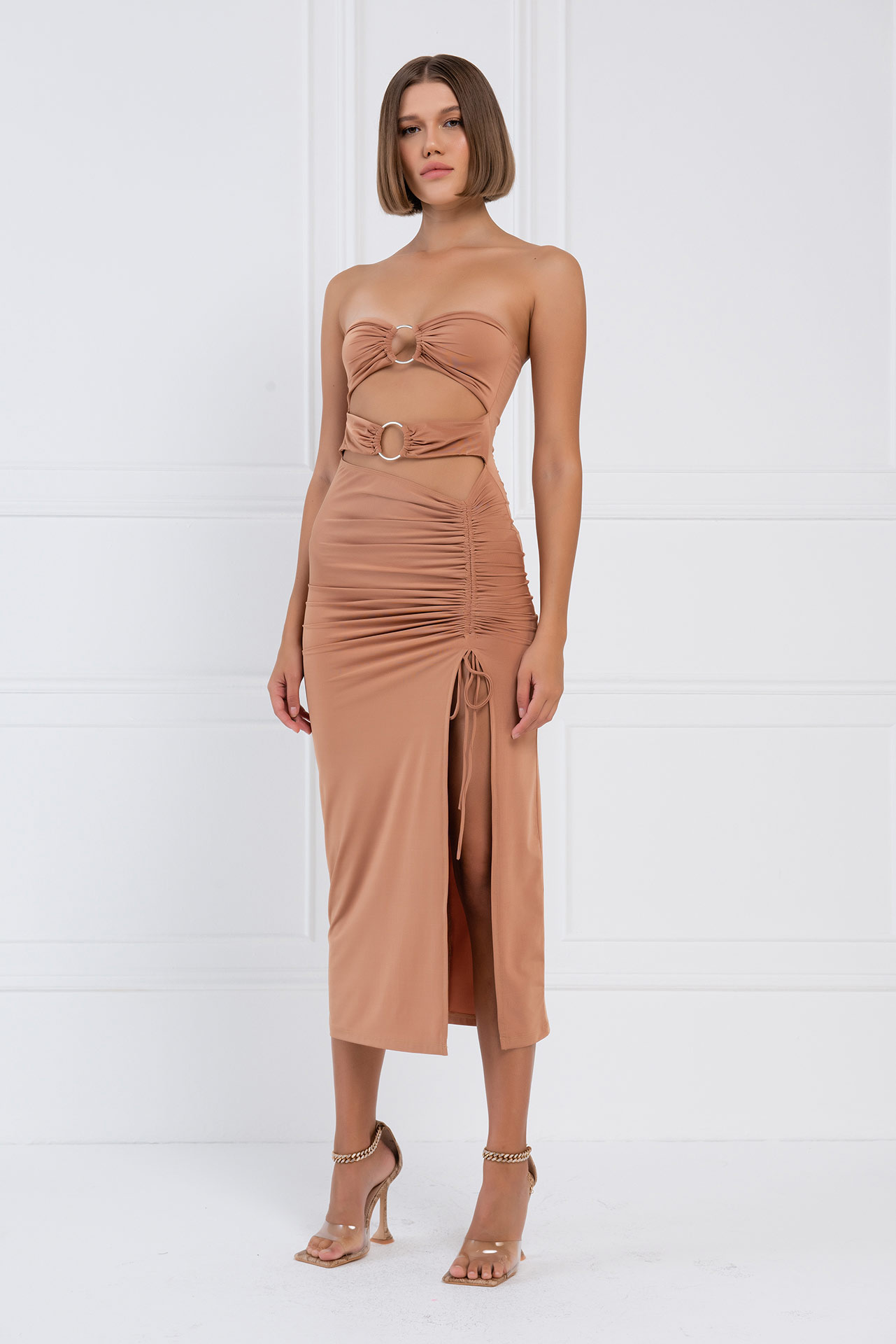 Mocha O-Ring Ruched Tube Dress