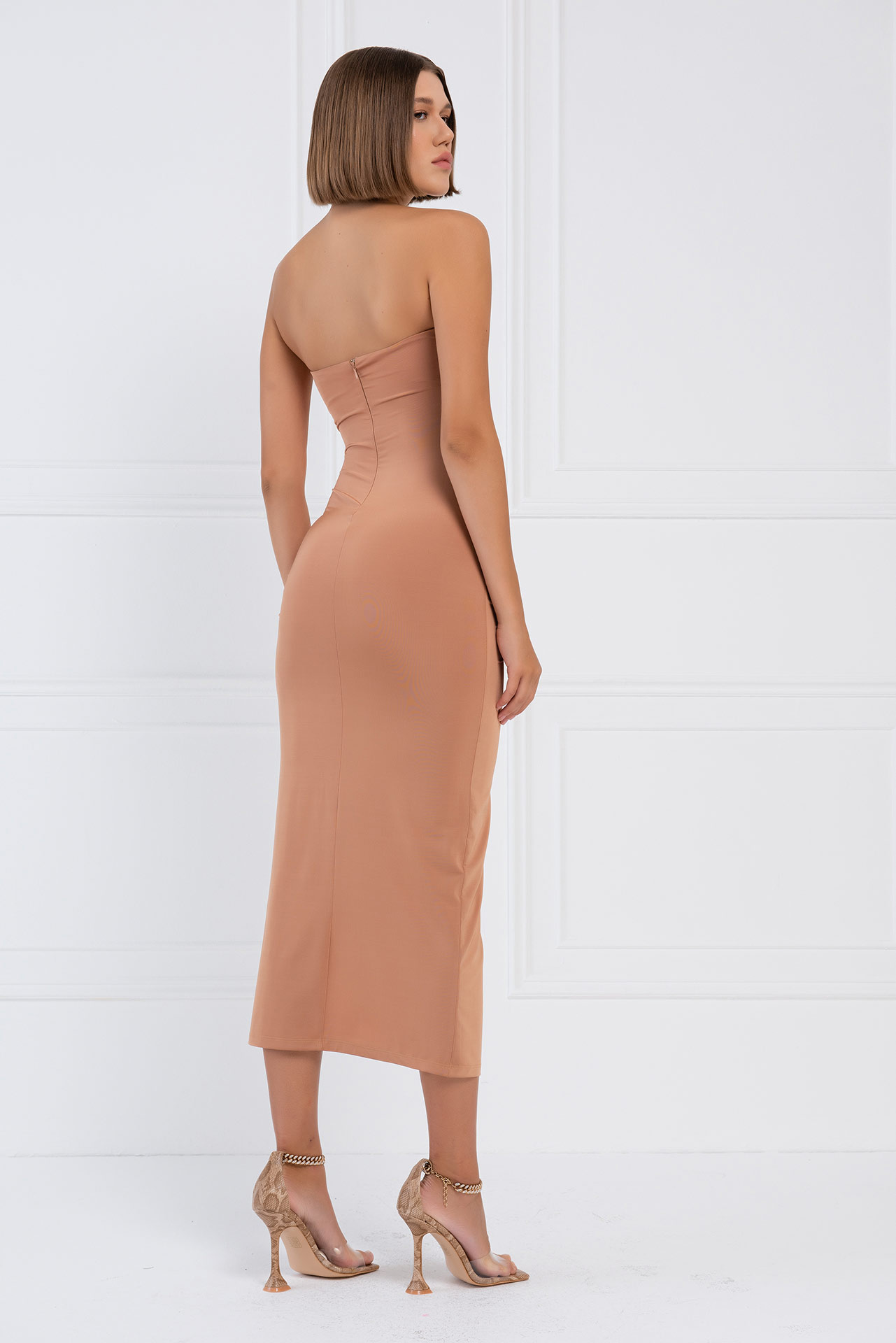 Mocha O-Ring Ruched Tube Dress