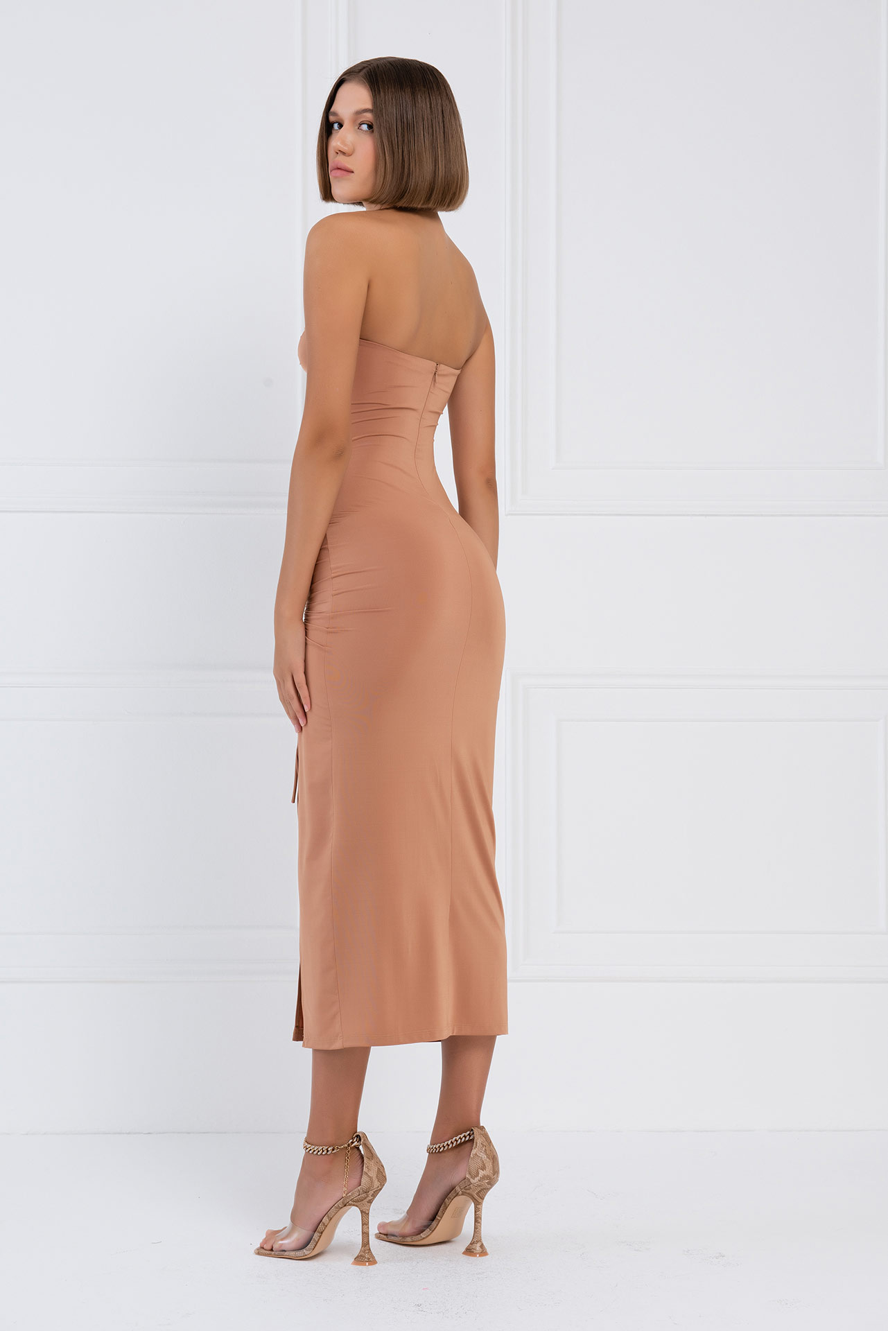 Mocha O-Ring Ruched Tube Dress