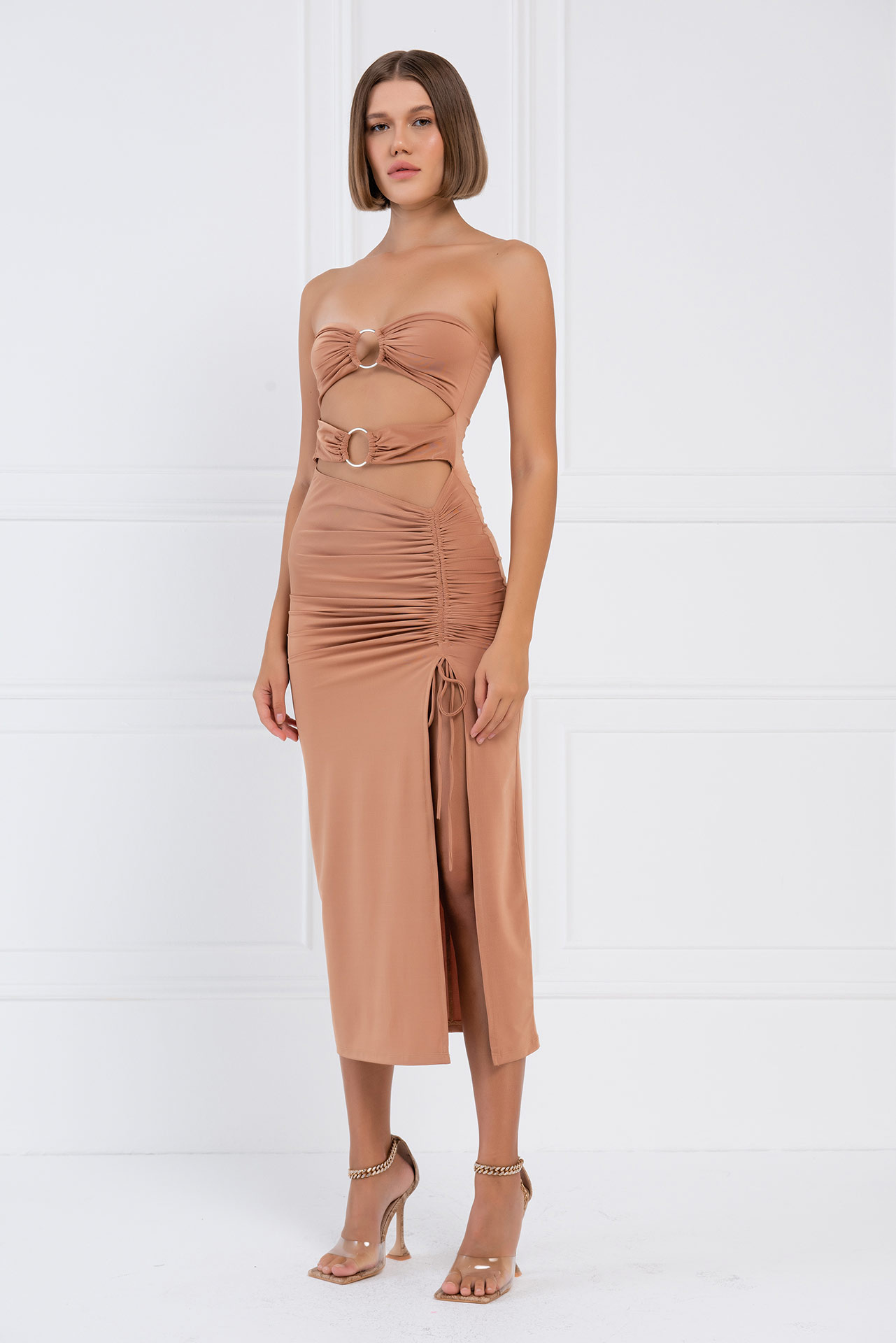 Mocha O-Ring Ruched Tube Dress