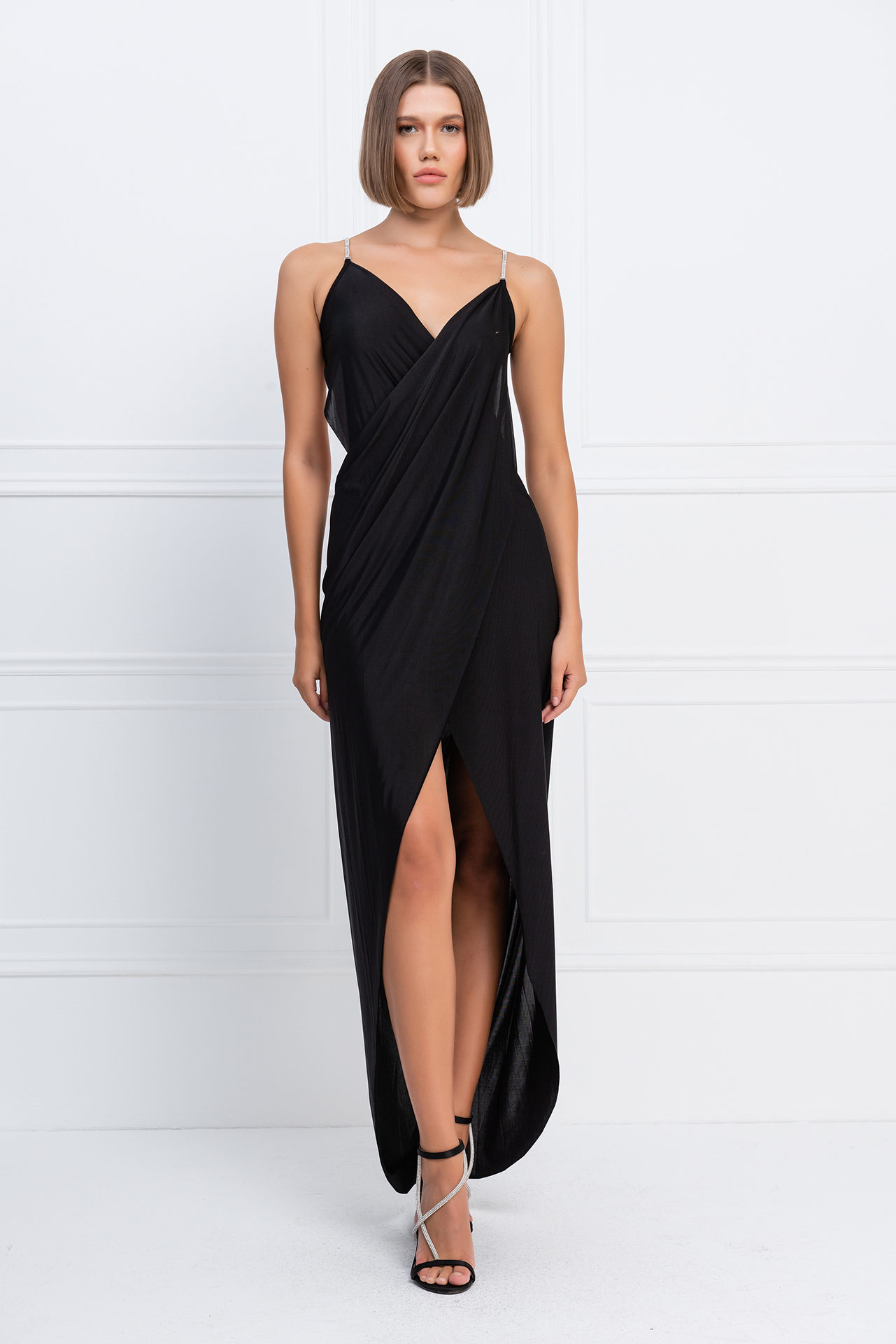 Wholesale Black Backless Wrap Maxi Dress