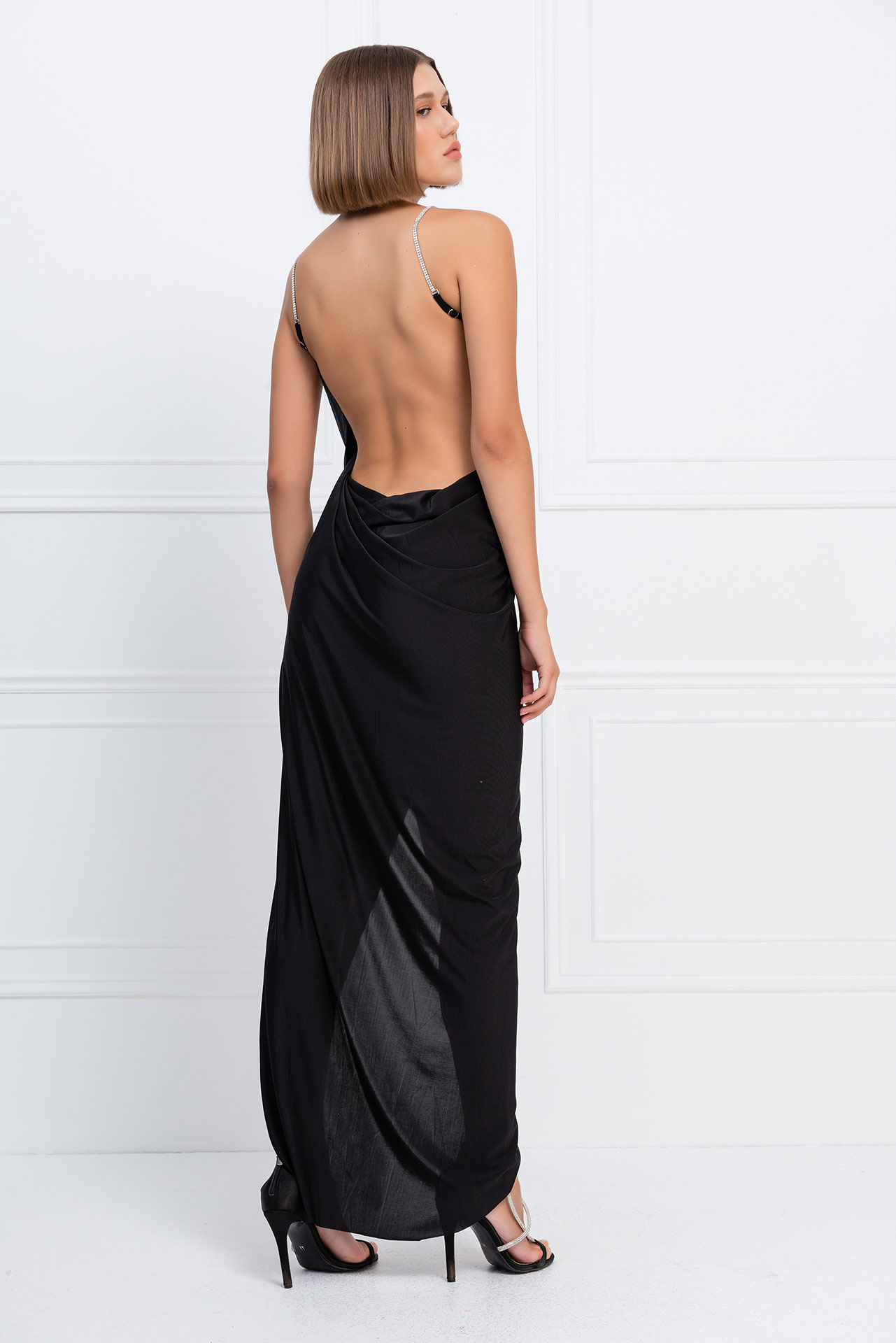 Wholesale Black Backless Wrap Maxi Dress