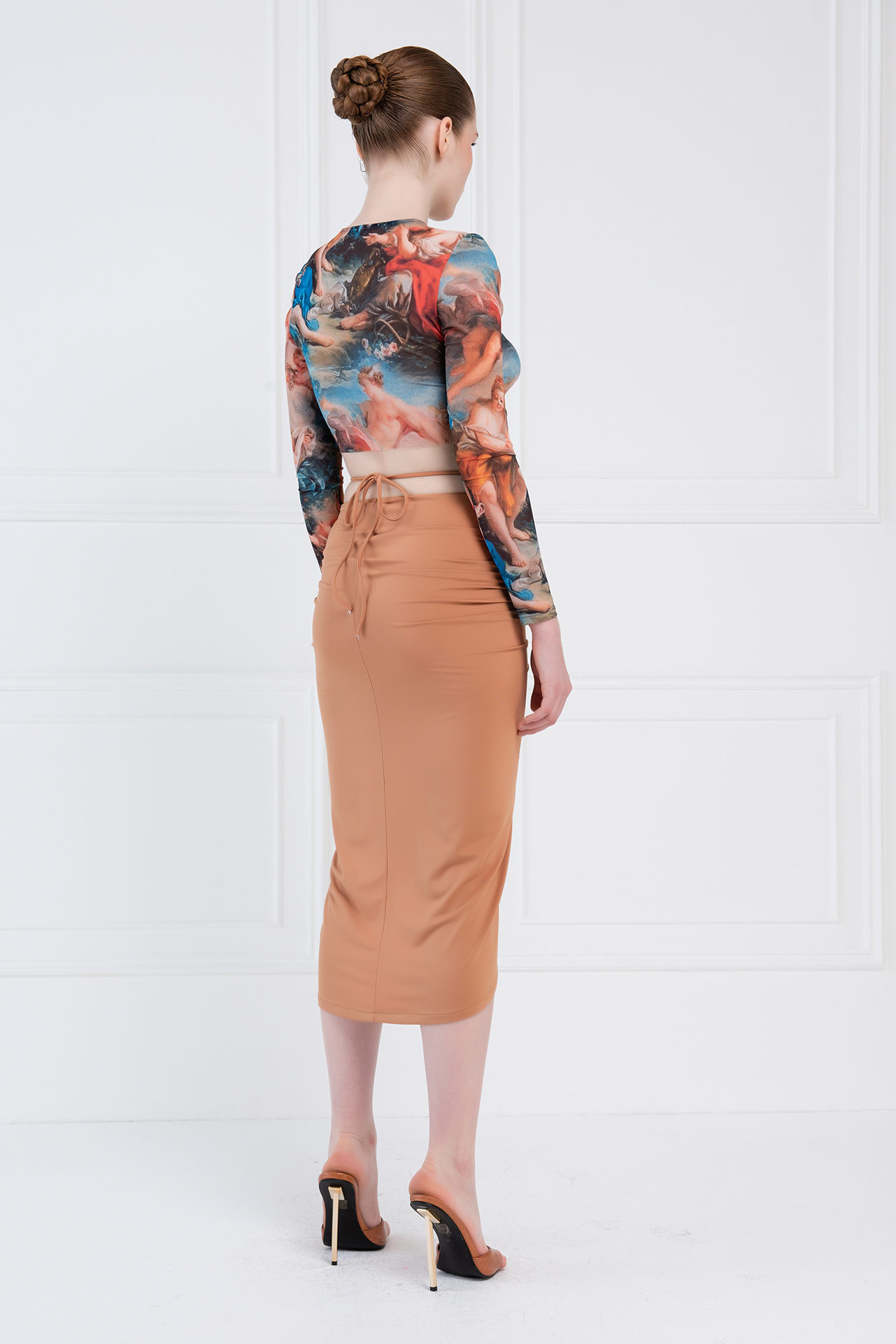Mocha Split-Front Ruched Skirt