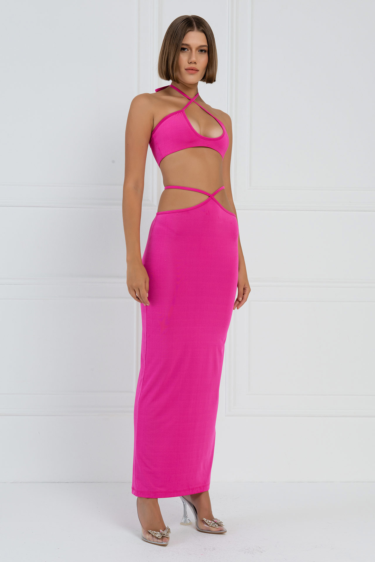 Wholesale New Fuschia Strappy Crop Cami & Maxi Skirt Set