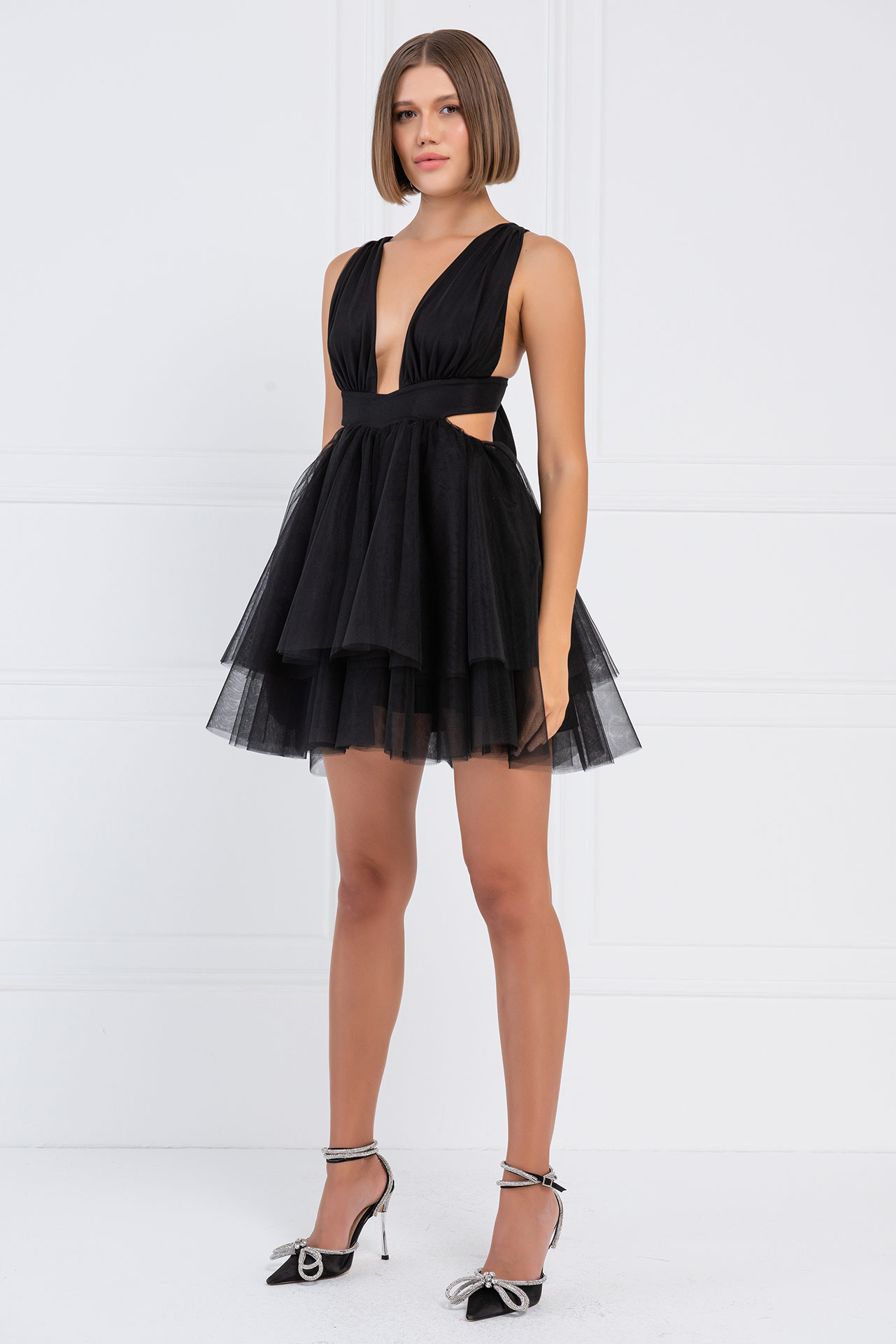 черный Backless Mini Tutu Dress