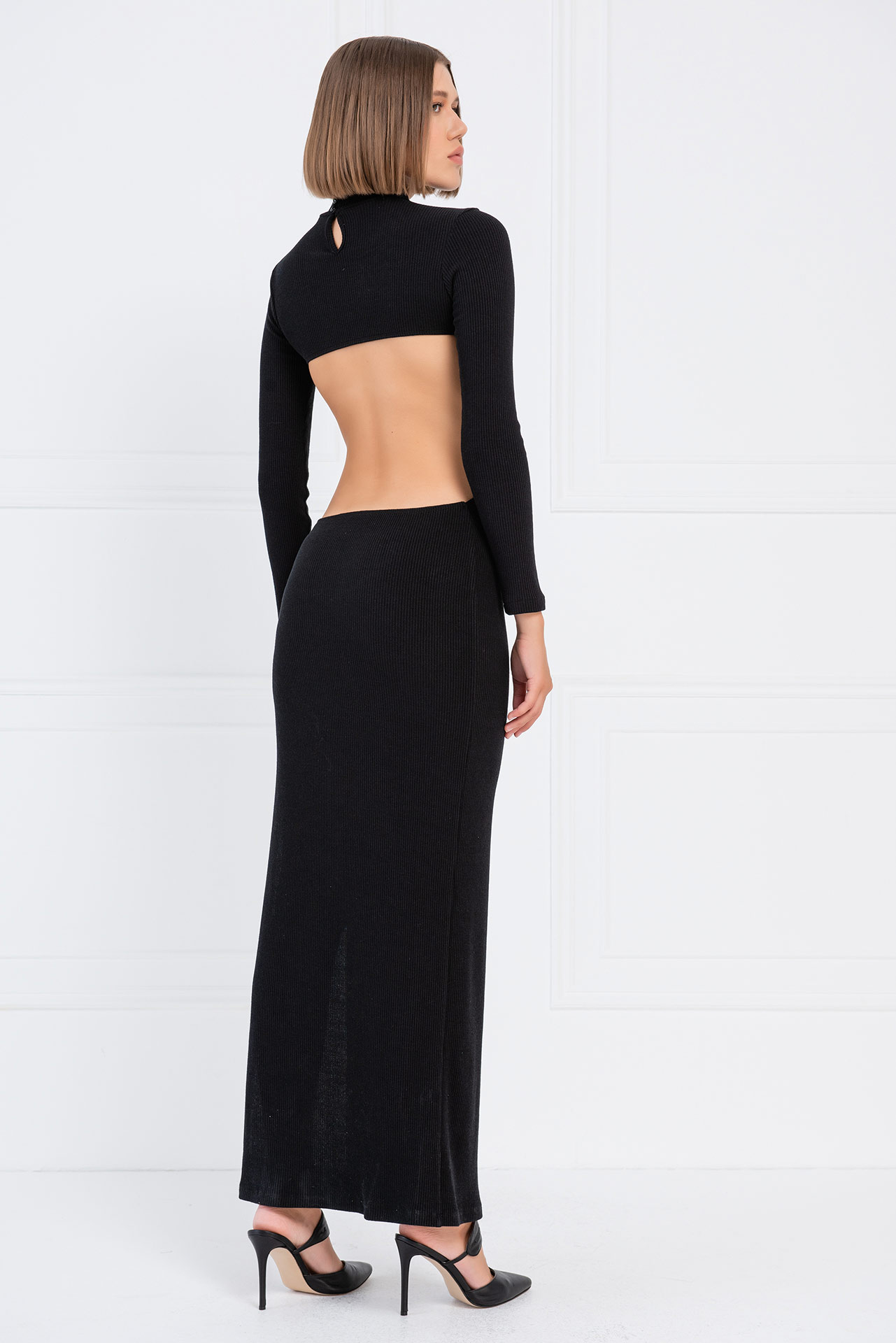 Black Backless Split-Leg Maxi Dress
