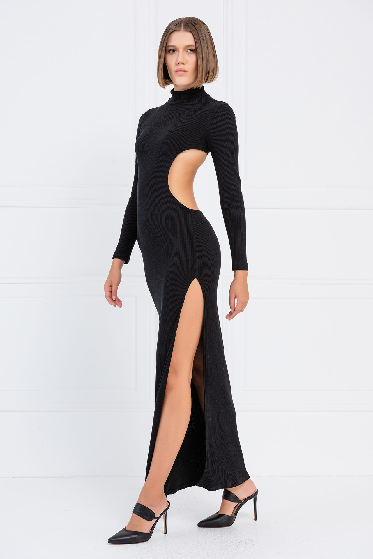 оптовая черный Backless Split-Leg Maxi Dress