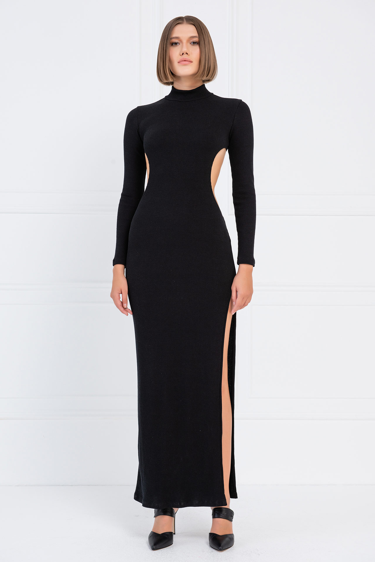 Wholesale Black Backless Split-Leg Maxi Dress