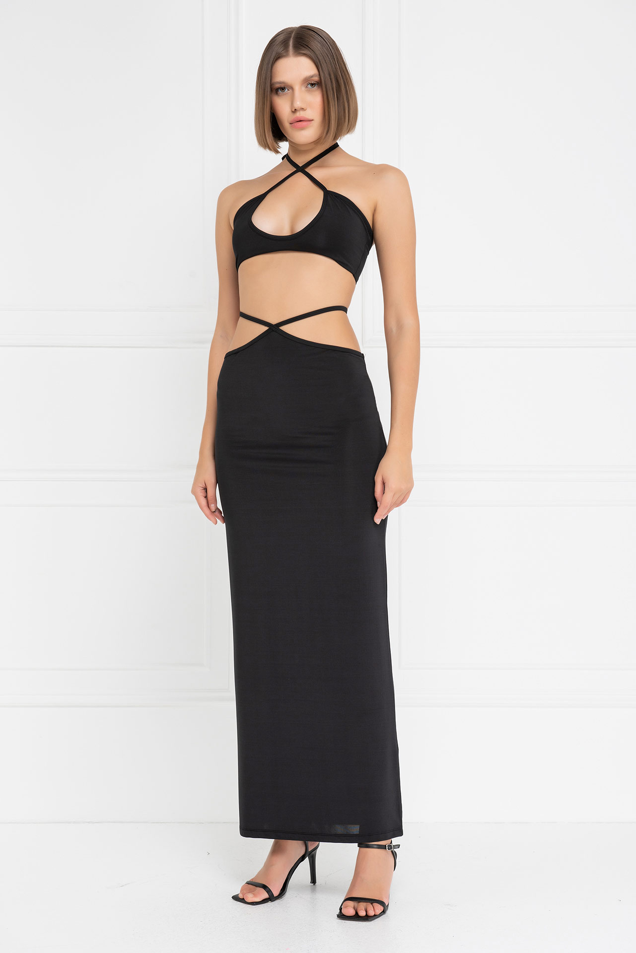 Wholesale Black Strappy Crop Cami & Maxi Skirt Set