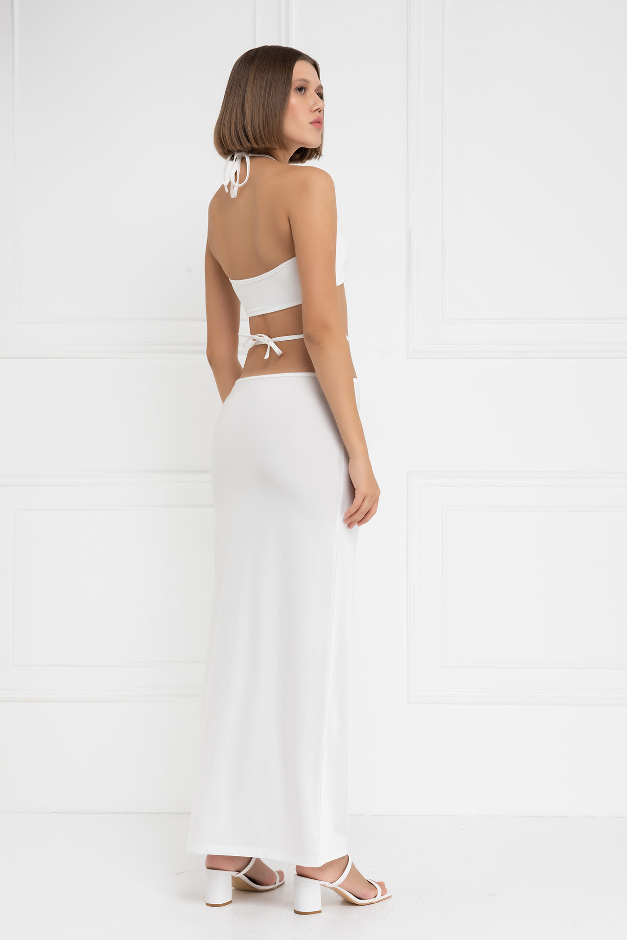 Wholesale Offwhite Strappy Crop Cami & Maxi Skirt Set