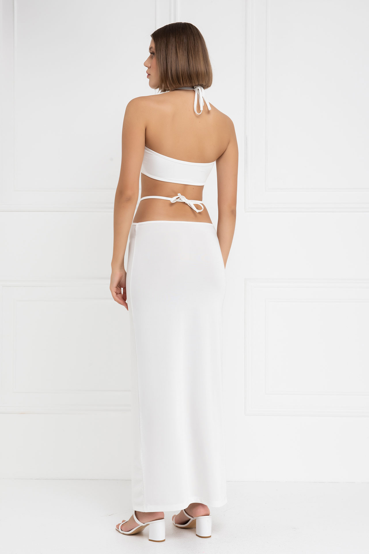 Offwhite Strappy Crop Cami & Maxi Skirt Set