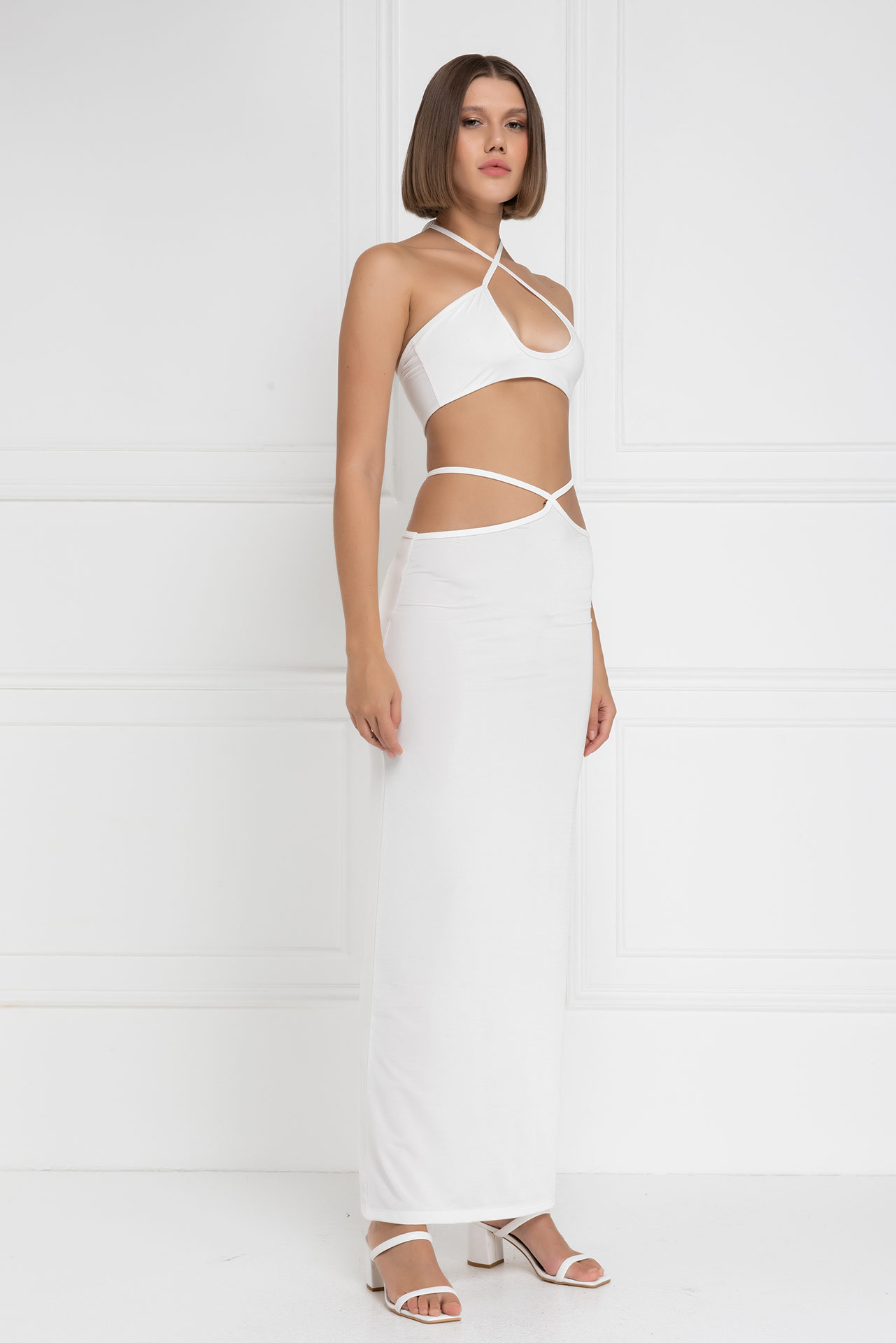 Offwhite Strappy Crop Cami & Maxi Skirt Set