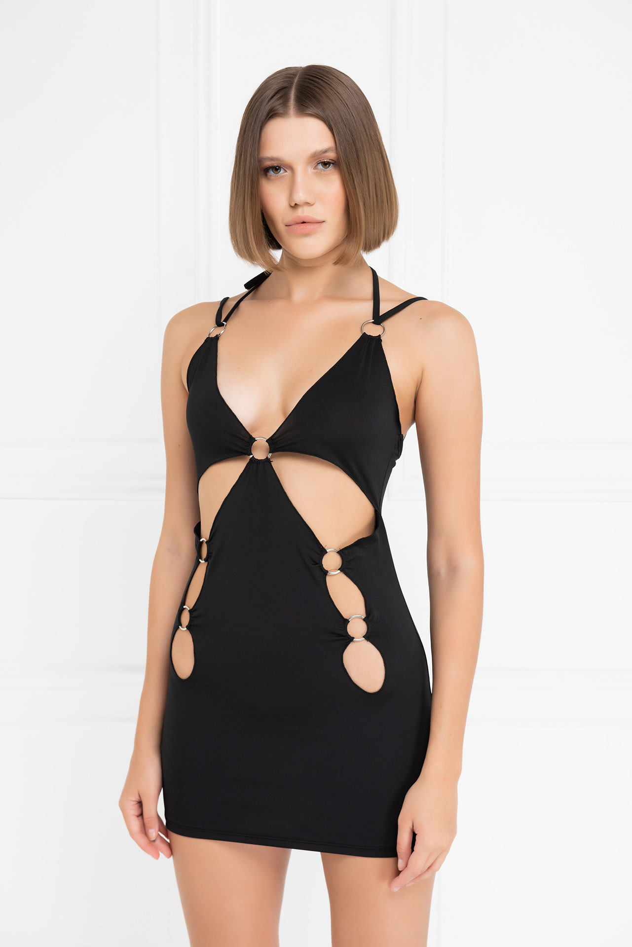 Wholesale Black O-Ring Cut Out Mini Dress