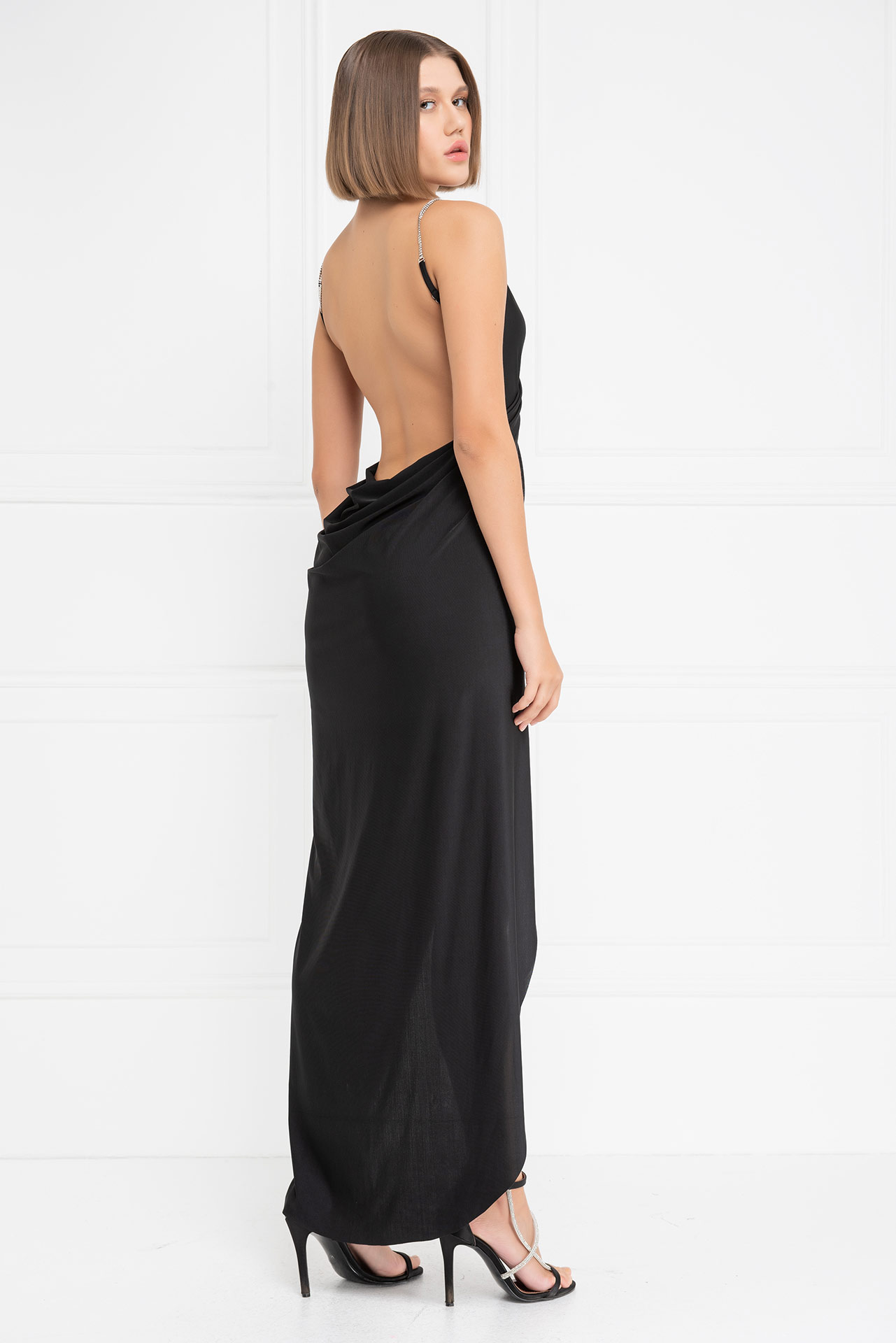 оптовая черный Backless Wrap Maxi Dress