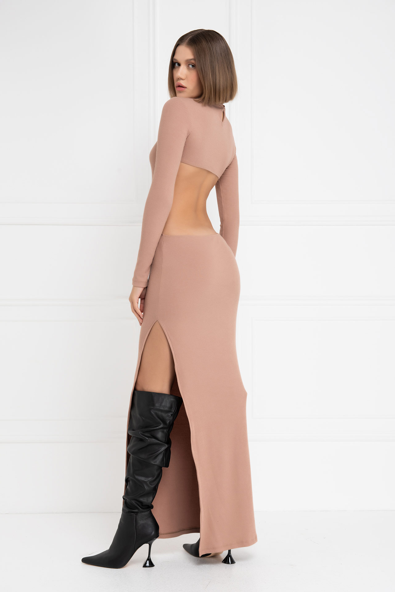 оптовая Caramel Backless Split-Leg Maxi Dress