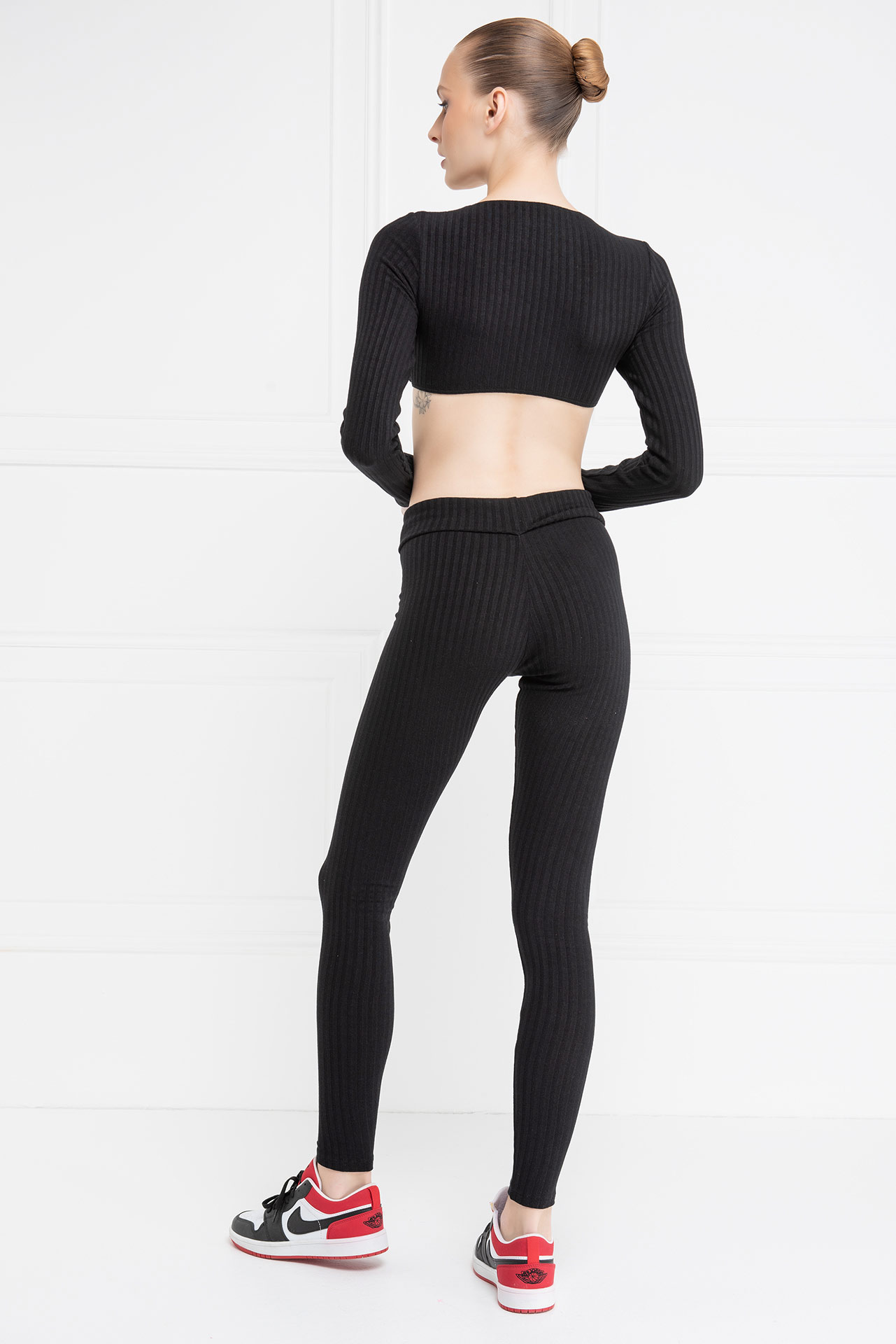 Black Ribbed Crop Top & Leggings Set