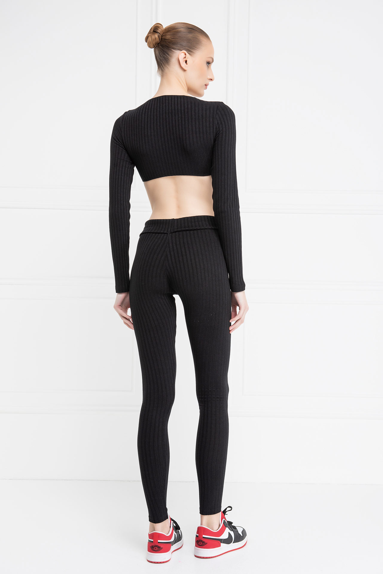 Black Ribbed Crop Top & Leggings Set