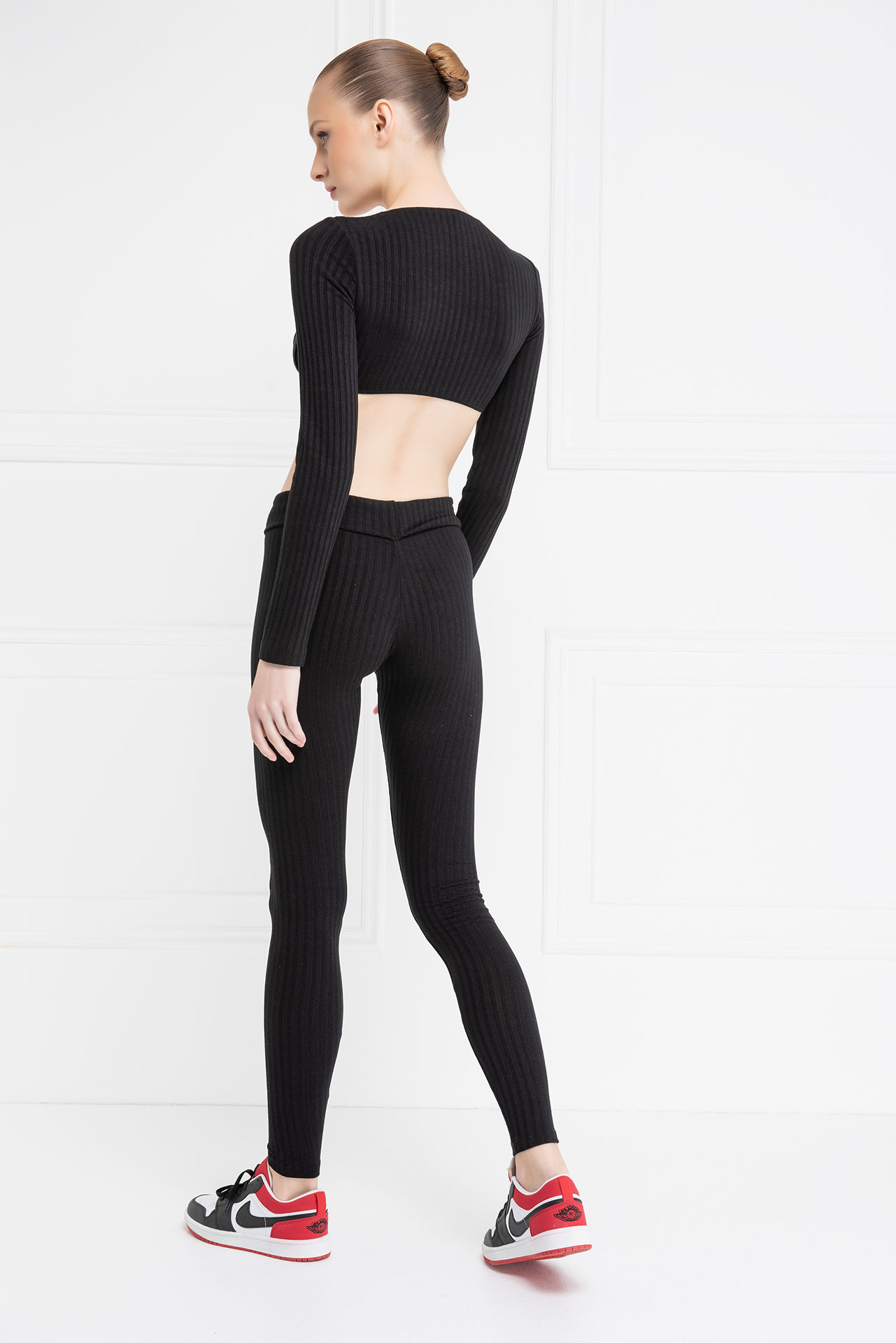 Black Ribbed Crop Top & Leggings Set