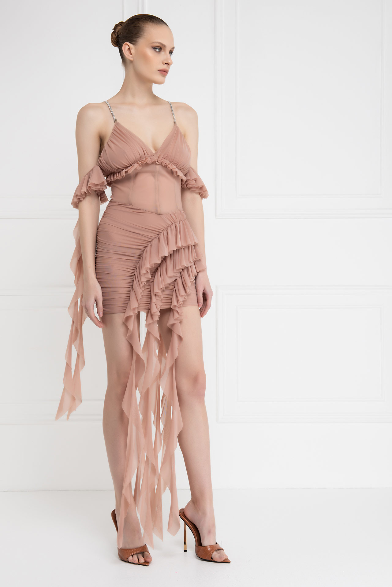 оптовая Caramel Ruffle-Trim Cami Mini Dress